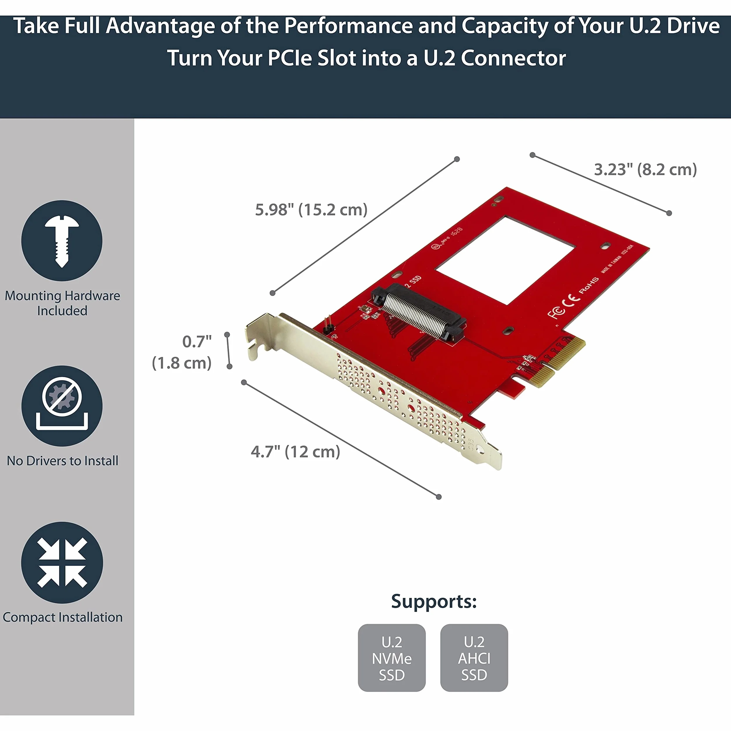 StarTech. com NVME PCIE Adapter - 2.5IN U.2 PEX4SFF8639, PCIe, U.2, Red, PEX4SFF8639