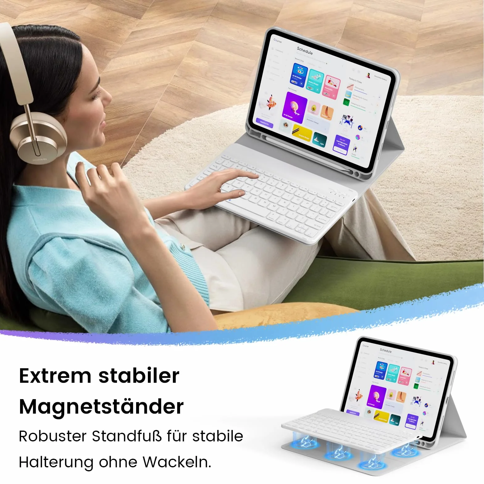 Etui z klawiaturą do iPada Air 11 cali 2025 2024 (M3/M2), iPad Air 5 4 2022/2020 10,9 cala, miękka tylna obudowa TPU z uchwytem na długopis, magnetyczne zdejmowane etui na klawiaturę, szare