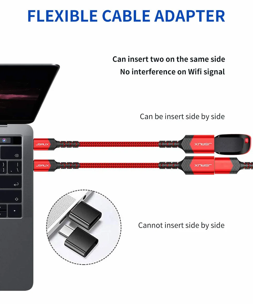 JSAUX Adapter USB C na USB [2 sztuki], OTG USB typu C, adapter kompatybilny z iPhone 16 Pro Max/15 Pro Max, iPad, MacBook Pro/Air, Galaxy S24/S23/S22 Ultra, Huawei P50, czerwony