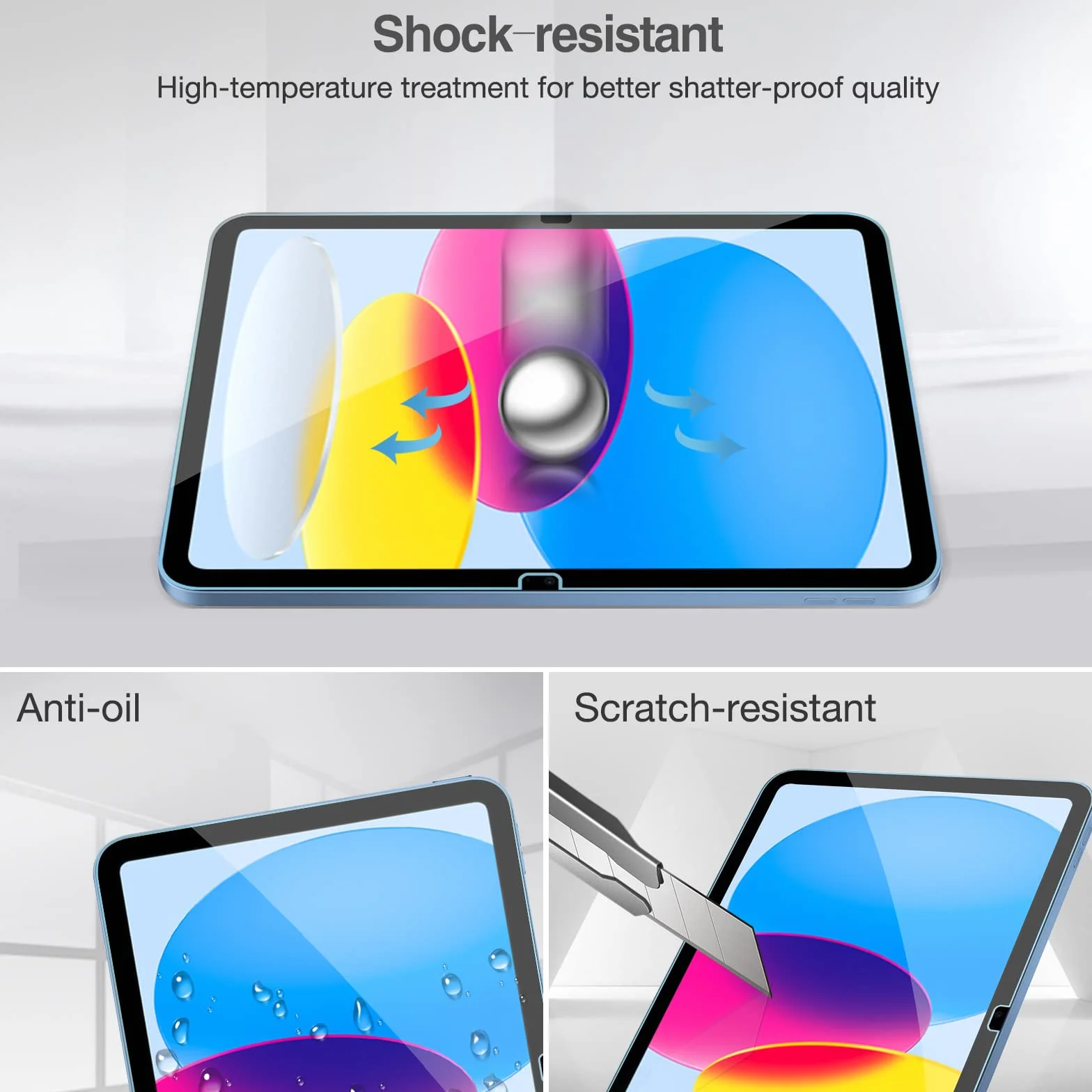 ProCase iPad 10 Generation 10,9 cala folia 2 sztuki, szkło hartowane iPad 10 (A2696 A2757 A2777) twardość 9H, odporna na zarysowania