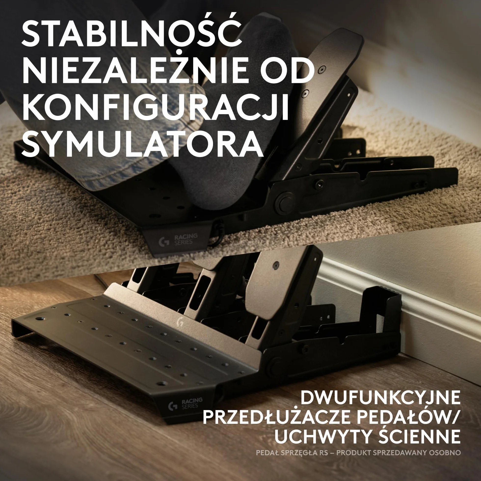 Logitech G RS Pedals Pedały wyścigowe do symulatorów z hamulcem czujnikiem tensometrycznym 75 kg regulowane pozycje modułowa konstrukcja stalowa rama Czarny