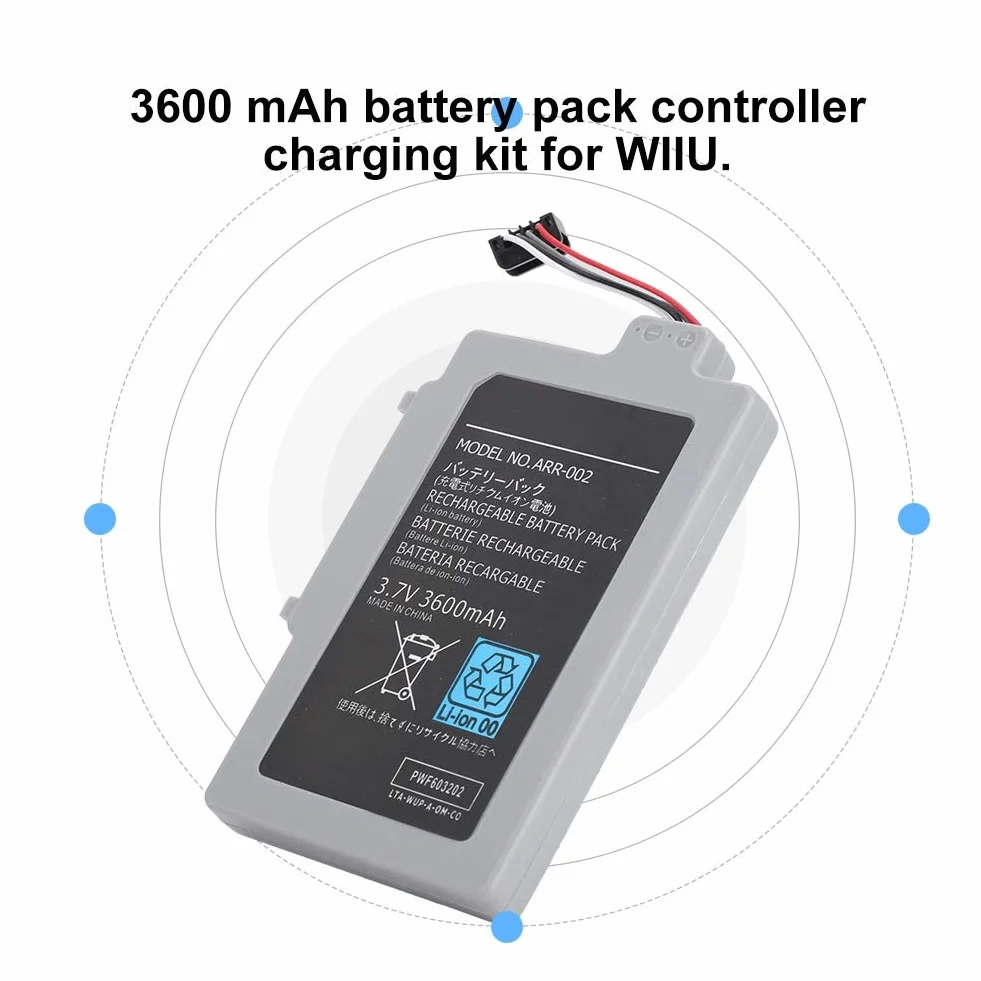 Garsent Akumulator Gamepad, 3,7 V, 3600 mAh, zapasowy kontroler do gier, ładowany do sieci WIIU.