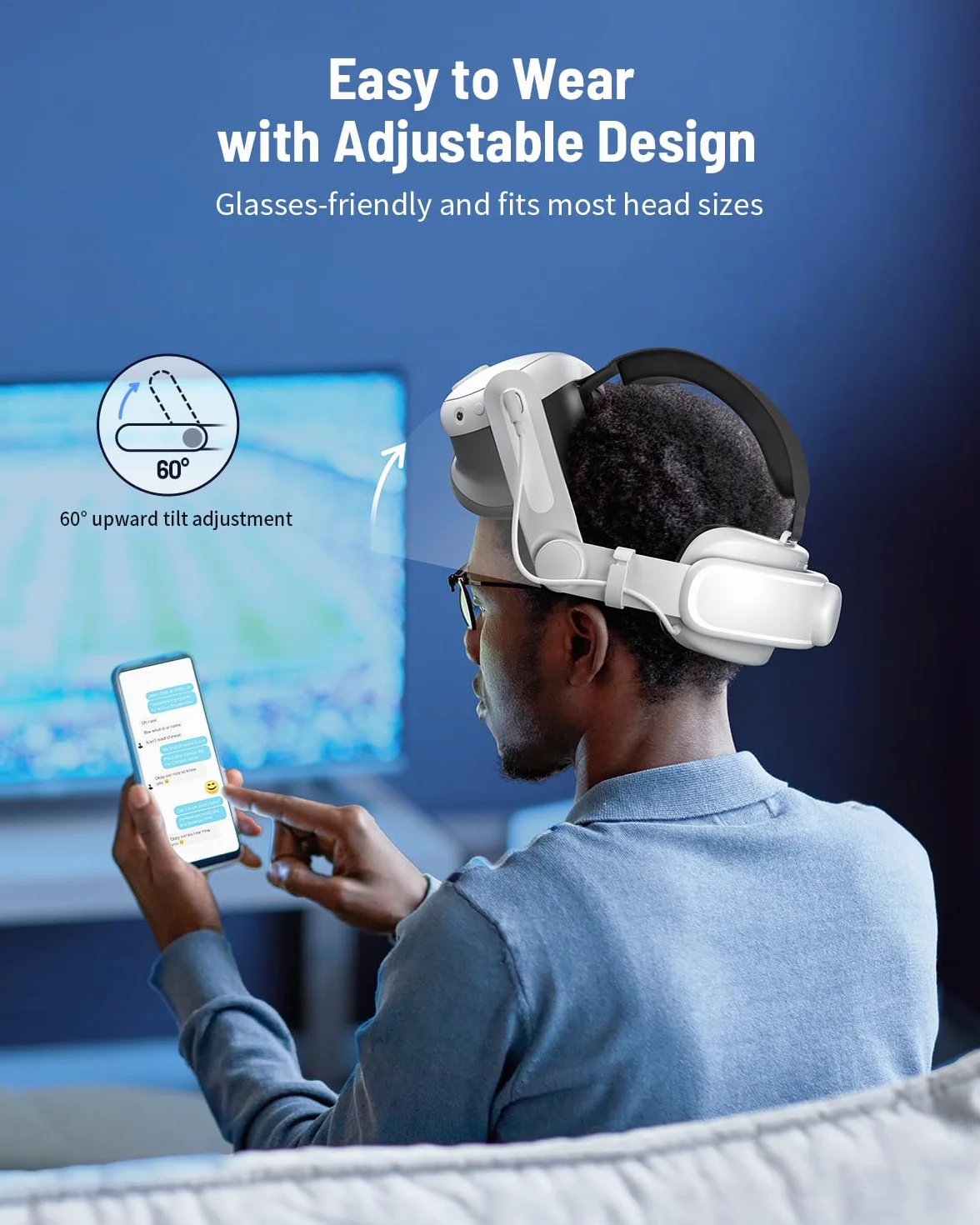 Zybervr Opaska na głowę z akumulatorem do Meta Quest 3, Comfort Zamiennik 6000 mAh Elite Strap, kompatybilna z akcesoriami Oculus Quest 3, zestaw słuchawkowy VR, regulowany, wydłużony czas gry