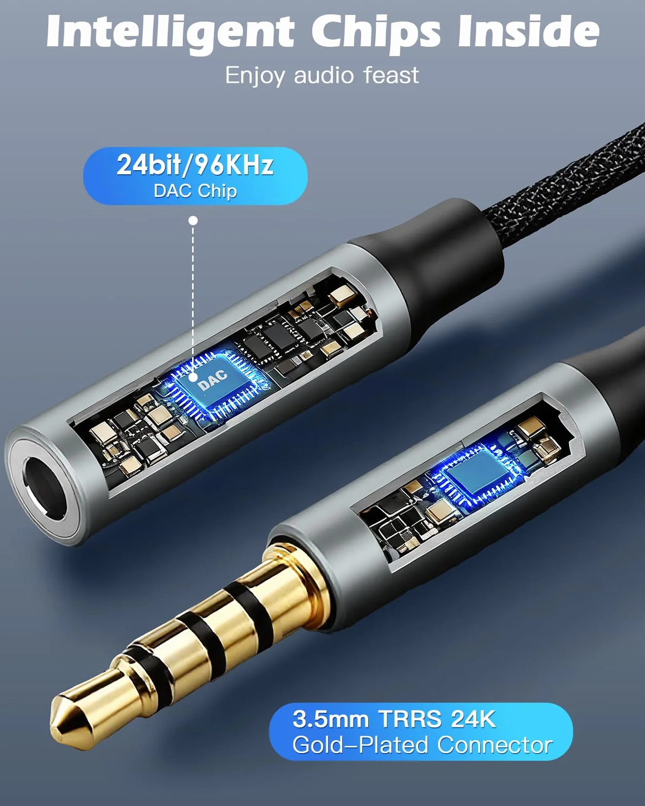 Adapter audio Jack Y Aux, wtyczka 3,5 mm 1 w 2 out na gniazdo Hi-Res 24bit/96 kHz zestaw słuchawkowy rozdzielacz kabel słuchawki podwójna wtyczka do smartfona, komputera, tabletu, laptopa, mikrofonu