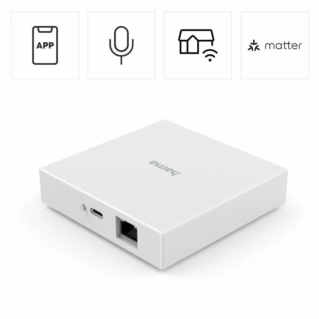 Hama Mostek Bridge WIFI ZIGBEE THREAD MATTER Centralka Smart Home, Kompaktowy, Zintegrowany Ekosystem, Kompatybilny z Alexa, Apple Home, Google Home, Zasilany przez USB-C
