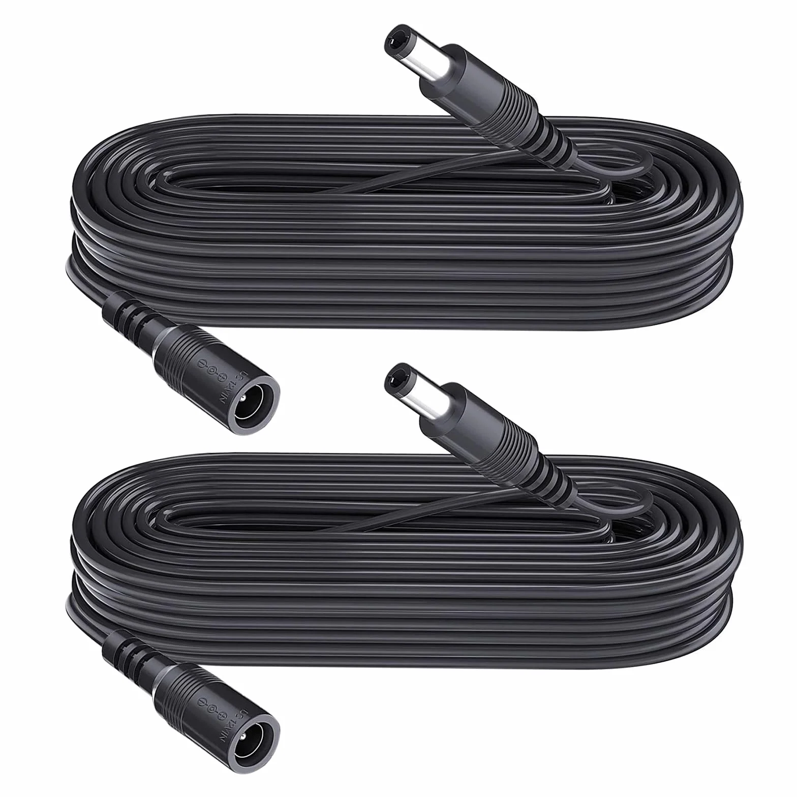 2-pak 3m DC Przedłużacz zasilający, wtyczka 5,5 mm x 2,1 mm, złącze samiec do samicy, DC 5V 6V 9V 12V 24V do kamer bezpieczeństwa, DVR, routera, drukarki, taśmy LED, kolor czarny