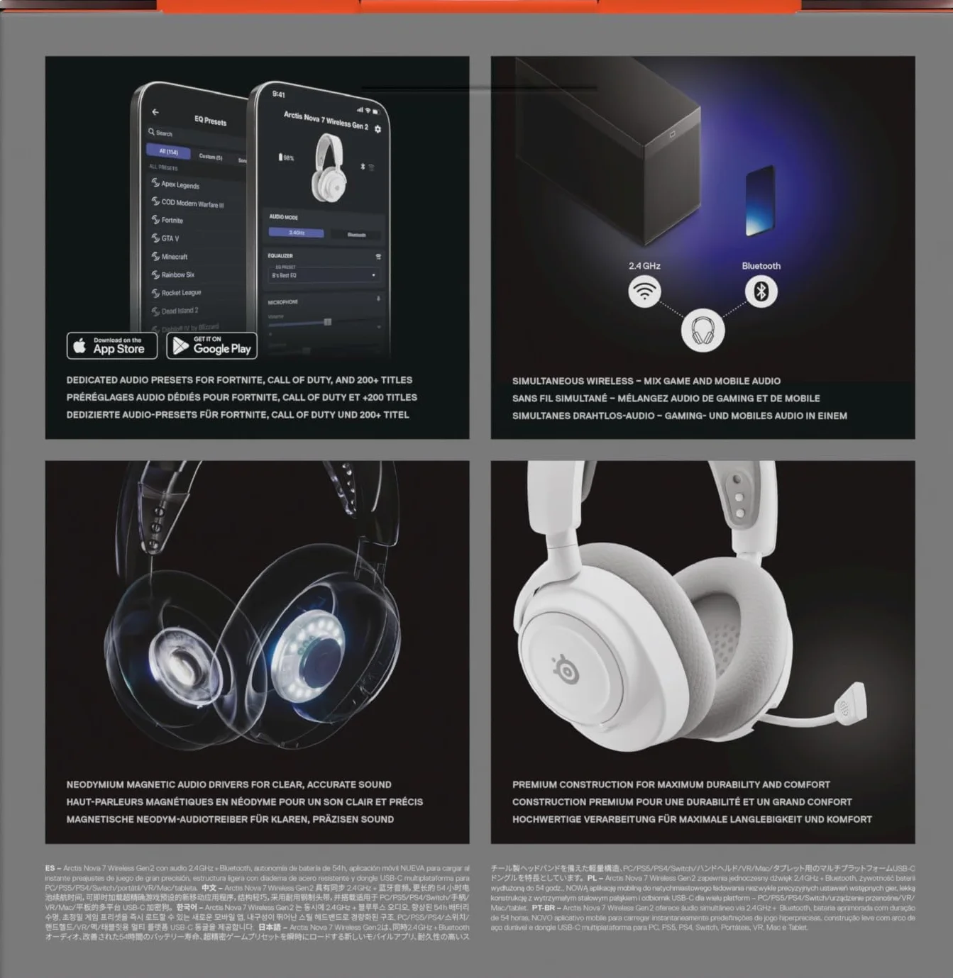 SteelSeries Arctis Nova 7 Wireless Gen 2 do gier, 50H, przetworniki neodymowe, 2,4 GHz/Bluetooth, PC, PS5, Switch