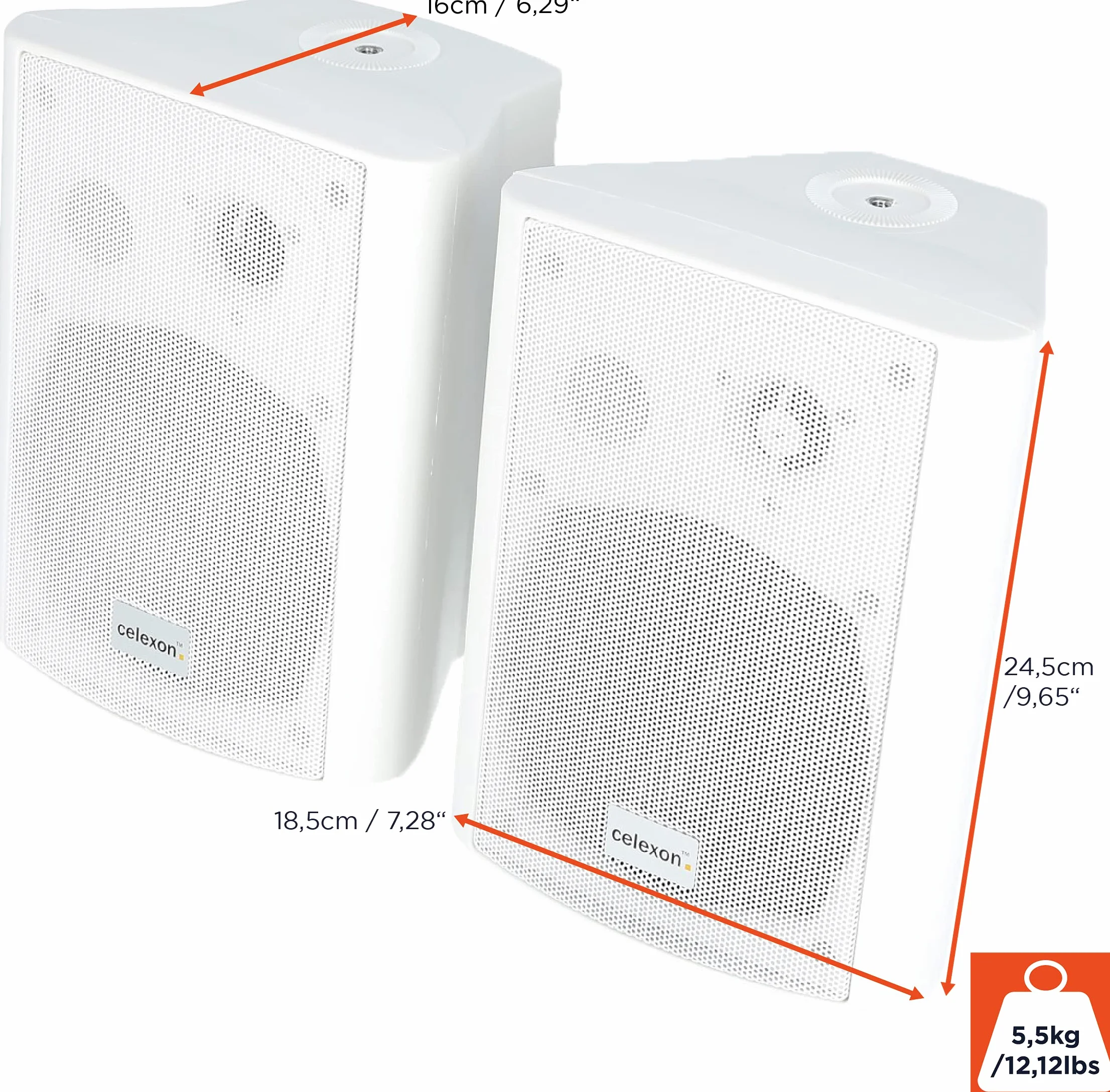celexon Aktywny zestaw głośników biały - 2 x 30 W - wydajne głośniki audio - w zestawie uchwyt ścienny - głośniki do komputera, biura, sali konferencyjnej lub szkoły