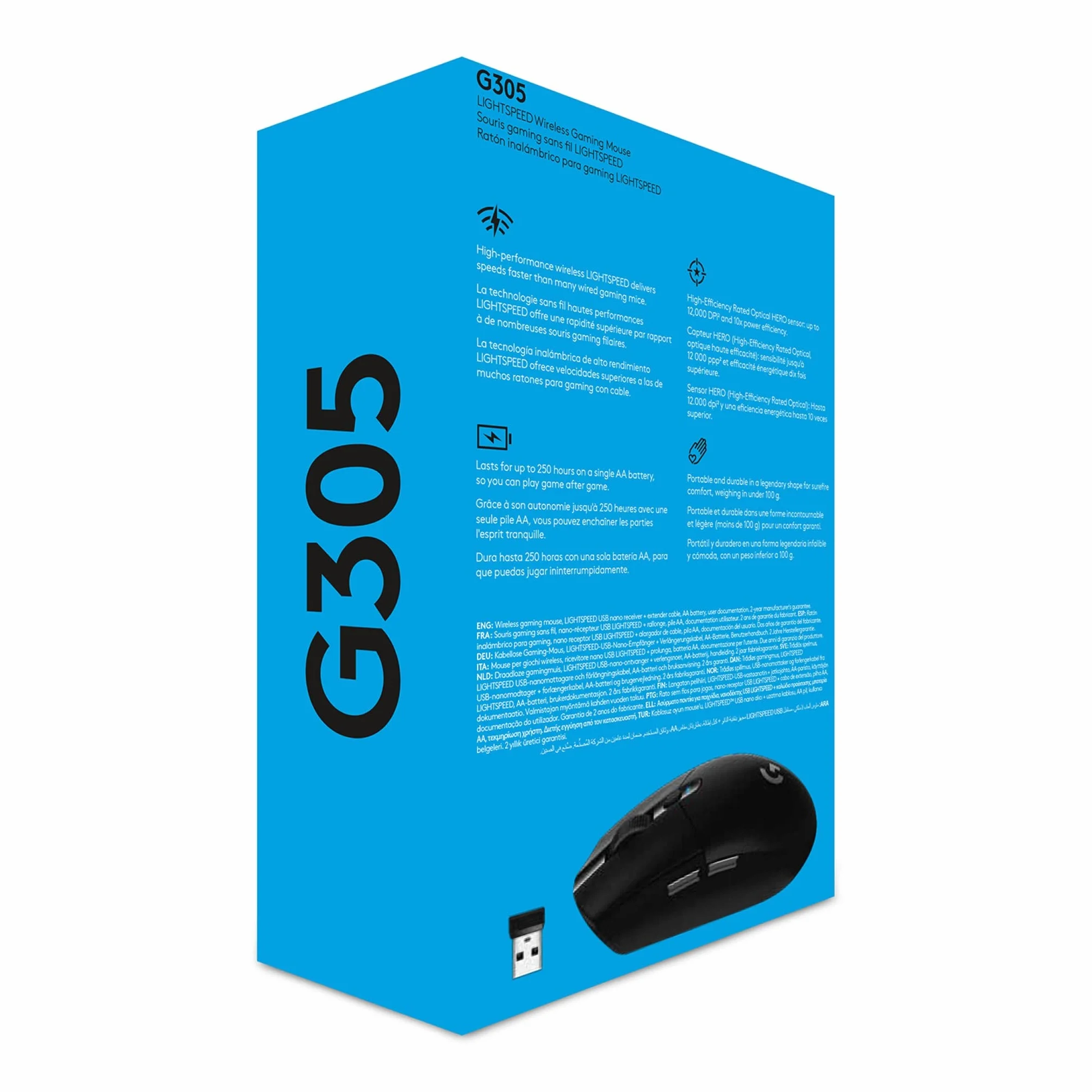 Logitech G G305 LIGHTSPEED Bezprzewodowa mysz do gier, czujnik HERO 12K, 12000 DPI, czarna