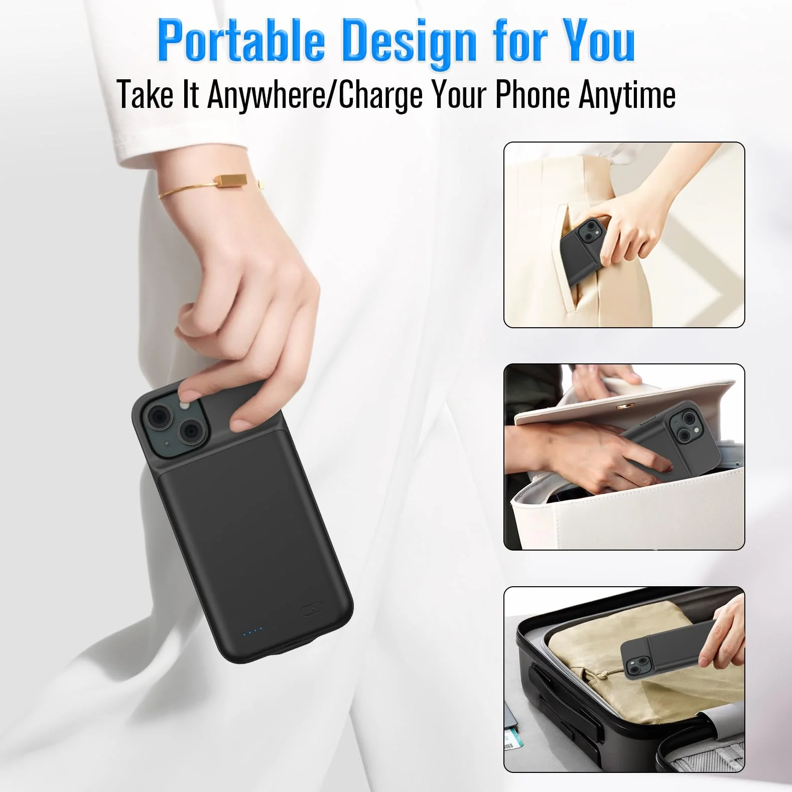 etui z akumulatorem na iPhone 15 (6,1"), 8500 mAh, 15 W Power Bank, etui z dodatkowym akumulatorem, etui na telefon z ładowarką, etui na akumulator, etui z ładowarką na iPhone 15, etui z