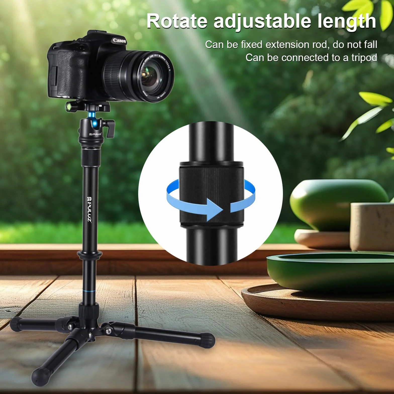 PULUZ Metalowy ręczny regulowany drążek przedłużający monopod do montażu na statywie do lustrzanek cyfrowych i lustrzanek