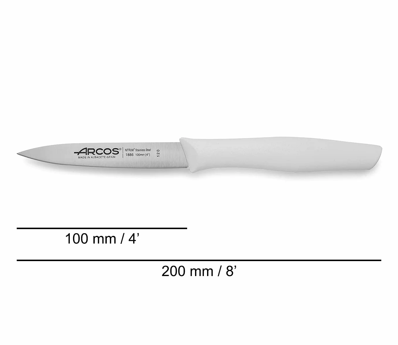 Arcos 188624 nóż obierający nova, ostrze 100 mm, stal nierdzewna 18/8, uchwyt polipropylenowy biały