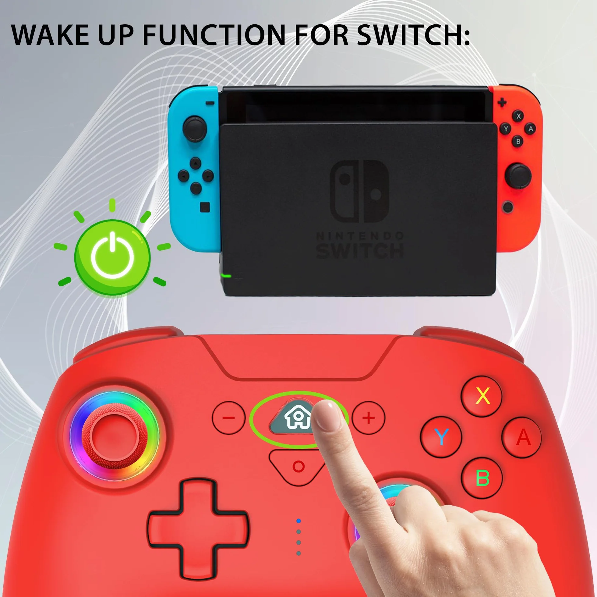 Subsonic Bezprzewodowy kontroler do Switch i Switch Oled – bezprzewodowy kontroler Bluetooth z diodami LED, wibracjami i 6-osiowym żyroskopem - czerwony