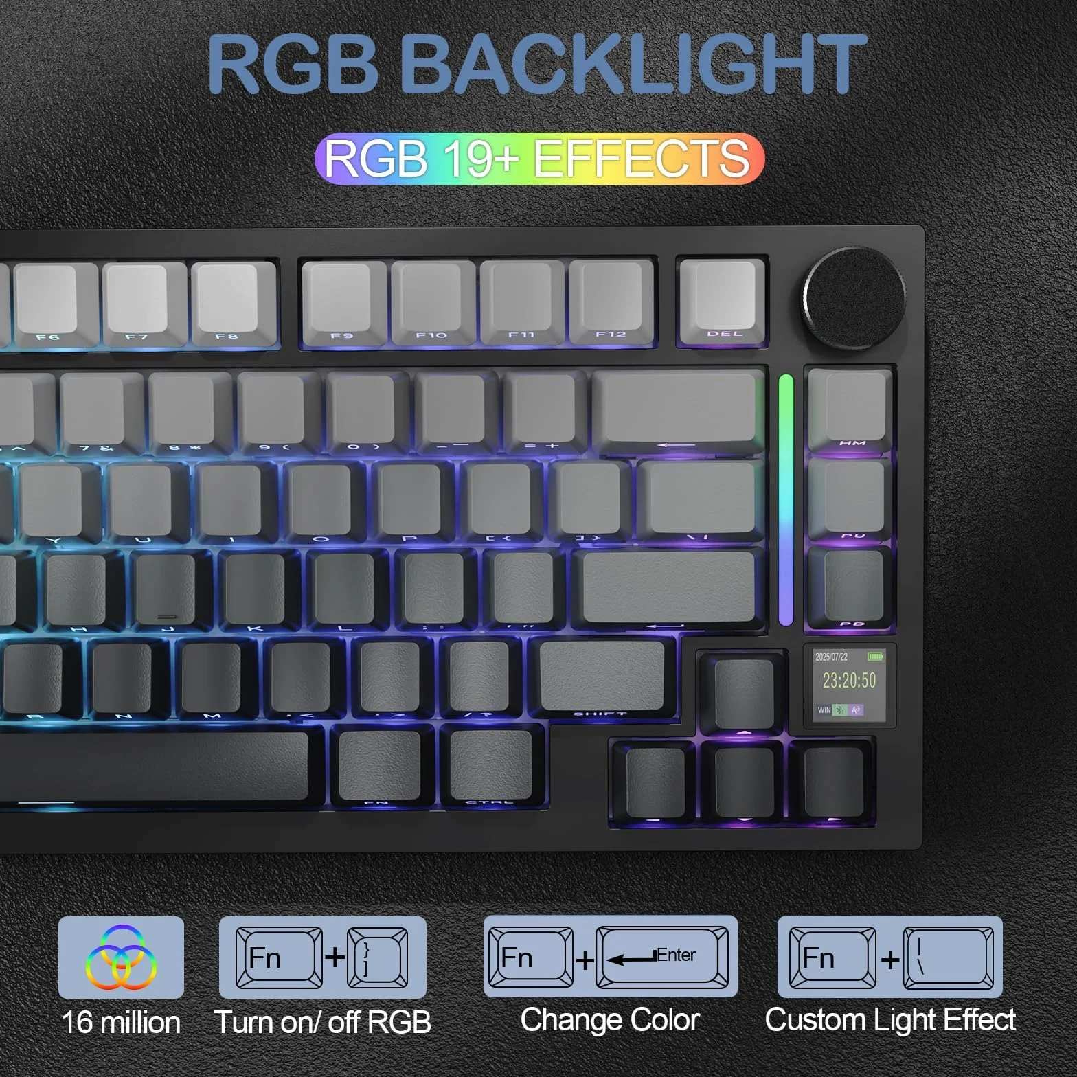 ATTACK SHARK X820 Ultra Bezprzewodowa Klawiatura Mechaniczna z Wyświetlaczem TFT i Pokrętłem, 75% Wymienne Przełączniki, Klawiatura Gamingowa, BT/2.4G/USB-C, RGB (Czarna Gradientowa–Switch Gift)