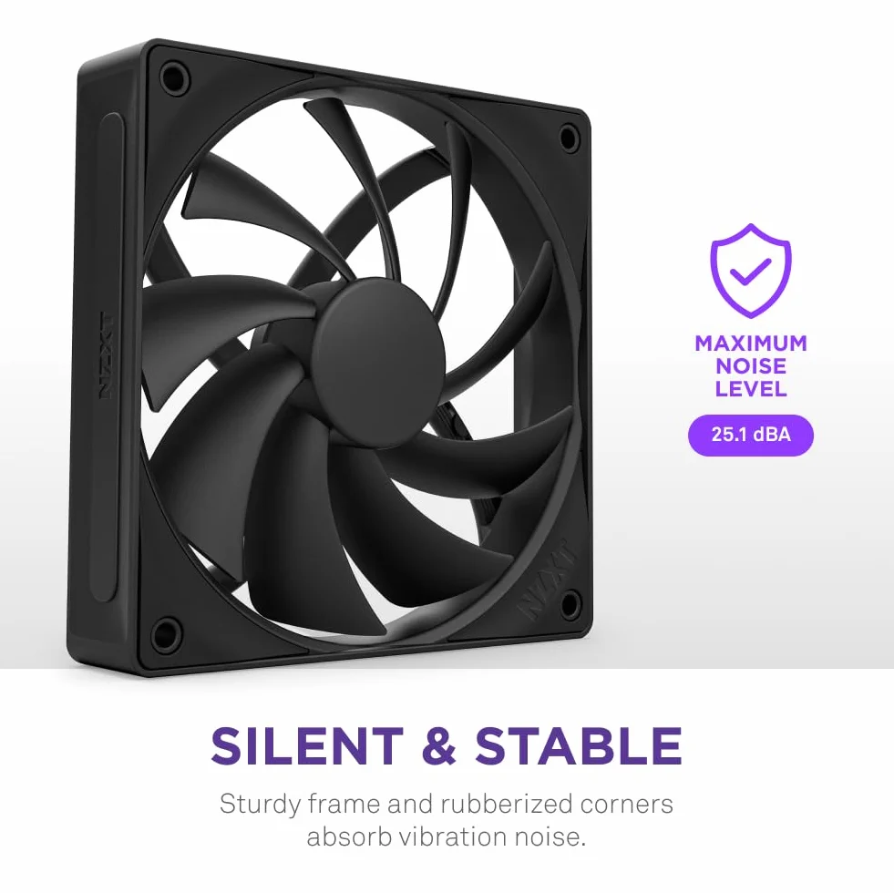 NZXT F120Q | 120mm Cichy wentylator do obudowy PC | Wlot lub wylot | Fazowana rama dla skoncentrowanego powietrza | Płynne łożyska dynamiczne | Niski poziom hałasu | Sterowanie PWM | Czarny