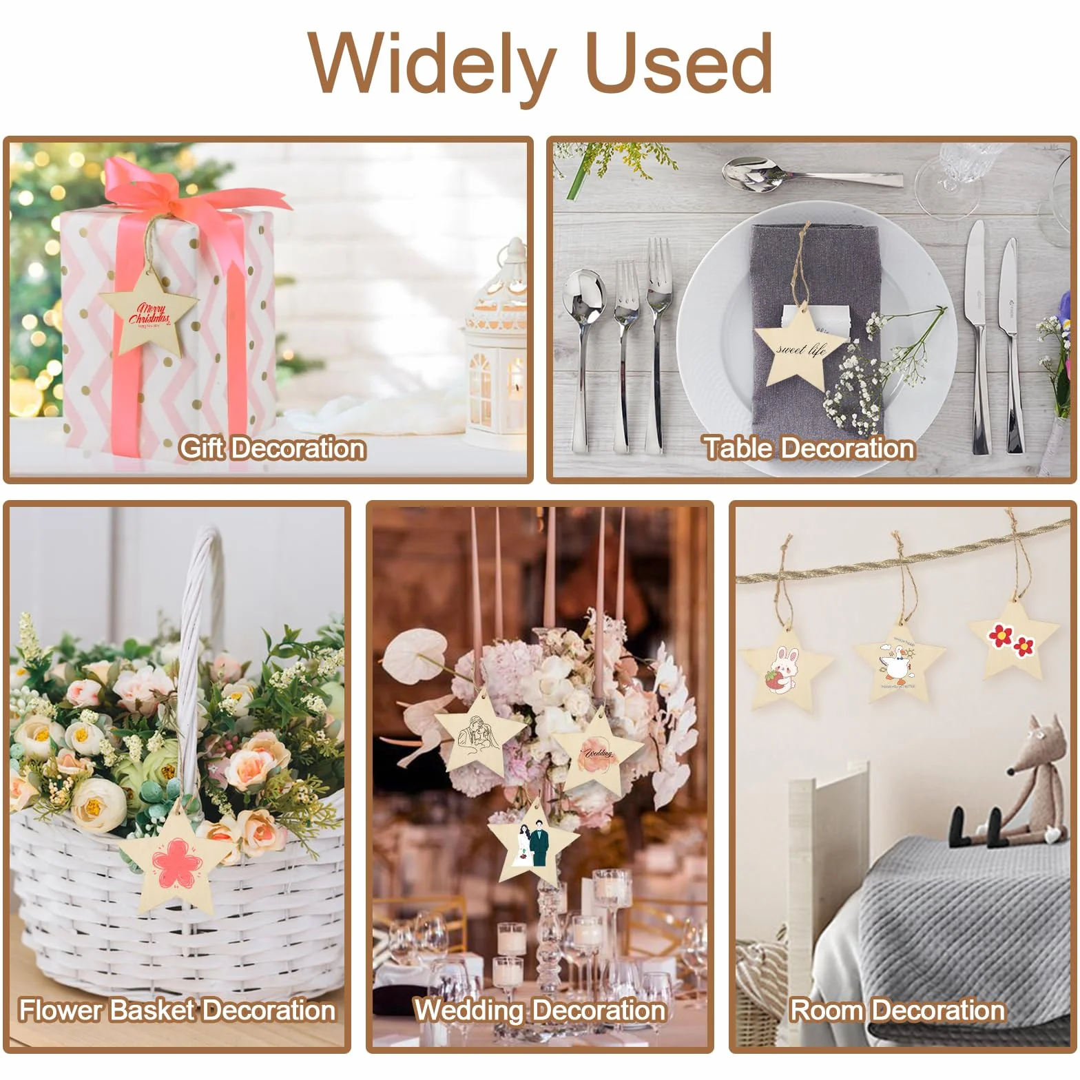 Drewniane gwiazdy 8 cm 50 sztuk do zawieszenia ozdoby choinkowe dekoracja weselna rękodzieło DIY