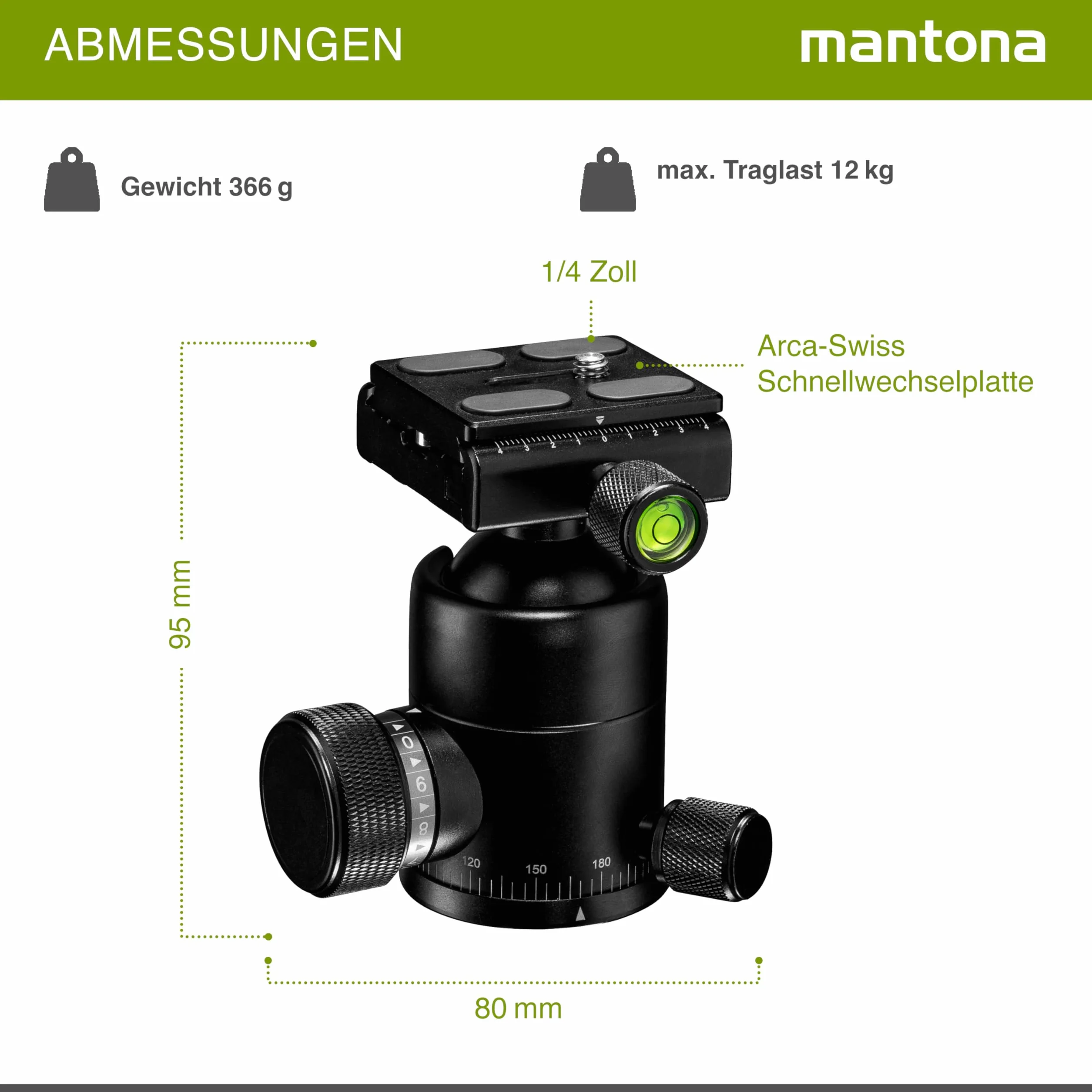 Mantona Onyx 12 głowic kulowych (M1-3612A) Arca-Swiss kompatybilna płytka szybkiego montażu 50 mm, profesjonalne wykonanie dla lustrzanki cyfrowej, kamery cyfrowej, kamery cyfrowej, kamkordera czarna