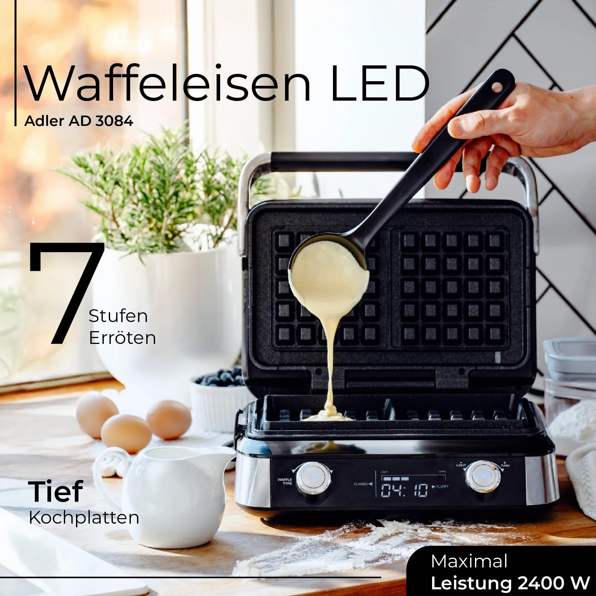 ADLER EUROPE Gofrownica 1600W 5 Programów Wyświetlacz LED