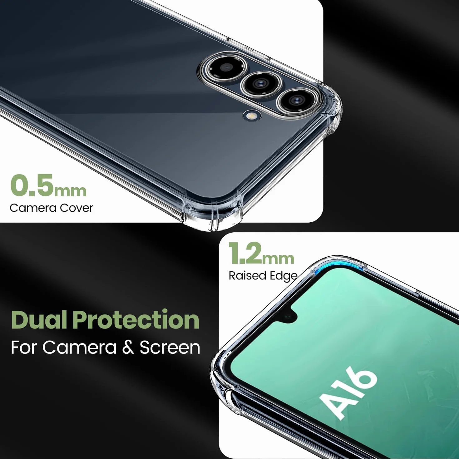 New&Teck Etui do Samsung Galaxy A16 4G/5G + 2 hartowane szkła ochronne na ekran, miękkie silikonowe etui TPU, zderzak ze wzmocnionymi narożnikami, przezroczysta ochrona (przezroczyste)
