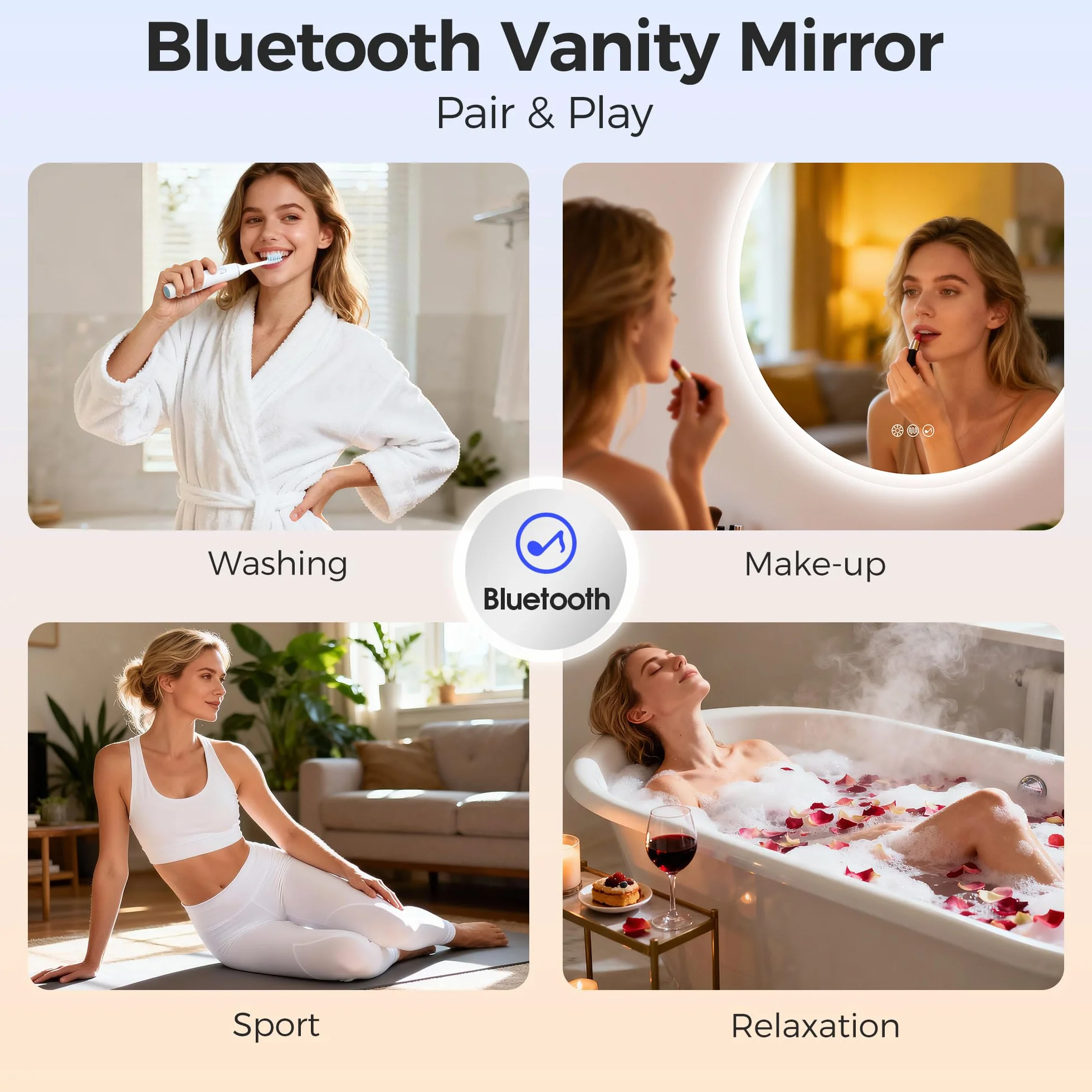 STARLEAD Okrągłe lustro łazienkowe 80 cm z oświetleniem Bluetooth przyciemnianiem 3 temperatury barw przeciwmgielne IP44