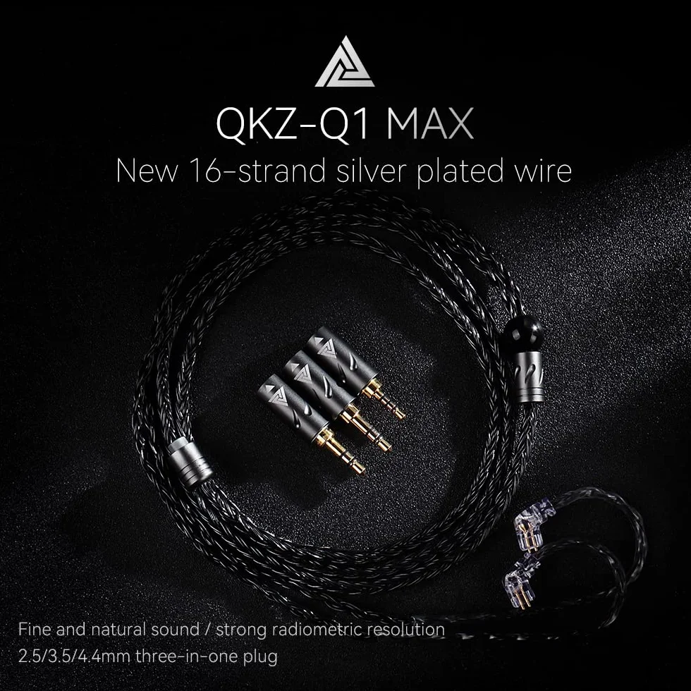 LINSOUL QKZ Q1 MAX 16-Stand 352 Cores Silver-Plated HiFi Earphones Upgrade Cable with Interchangeable 2.5mm/3.5mm/4.4mm Plug Replacement Cable for Audiofile (czarny, typ S)