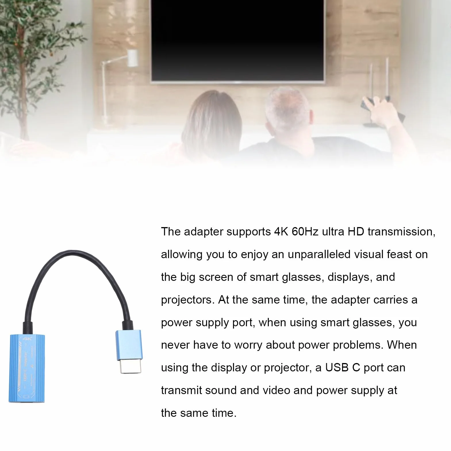 Adapter USB C na HDMI, 4K @ 60Hz PD 100W Typ C na HDMI Konwerter dla Air 2 Pro dla Air 2s XR Okulary AR Adapter do Przełącznika Laptop