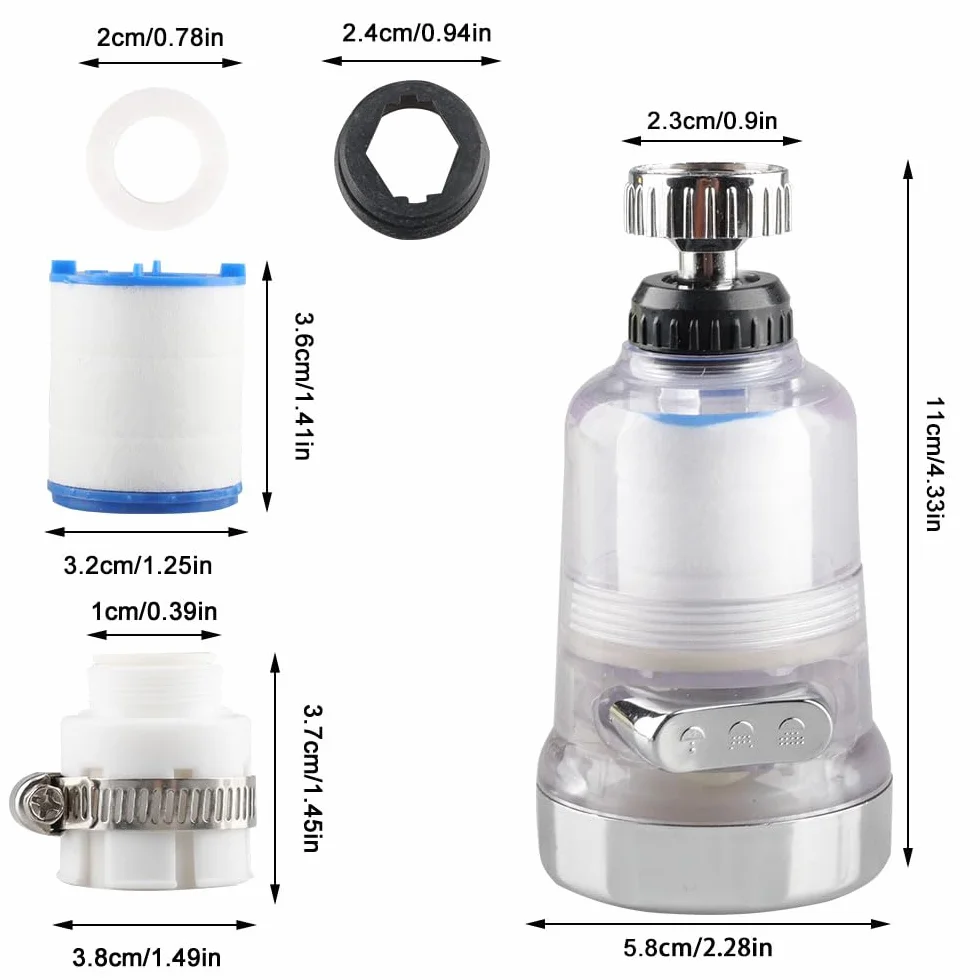 Filtr do wody, kran z obrotowym filtrem o 360°, 5 szt., bawełna PP, element filtrujący i uniwersalny adapter, odkamieniacz, nasadka do zlewu, kuchni, łazienki