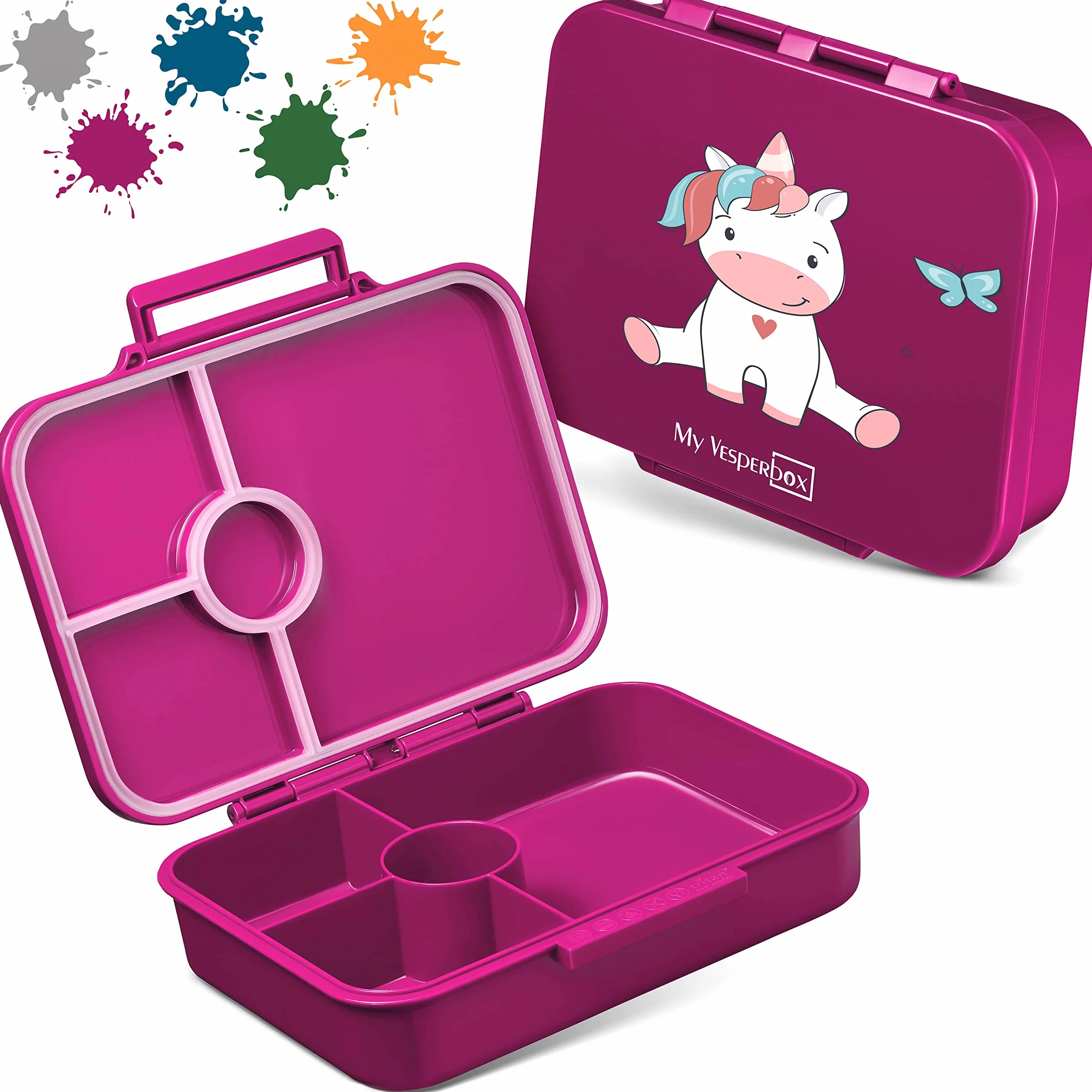 Vesperbox Bia Bento Box dla dzieci szczelne wolne od BPA pudełko na lunch fioletowe siedzący jednorożec