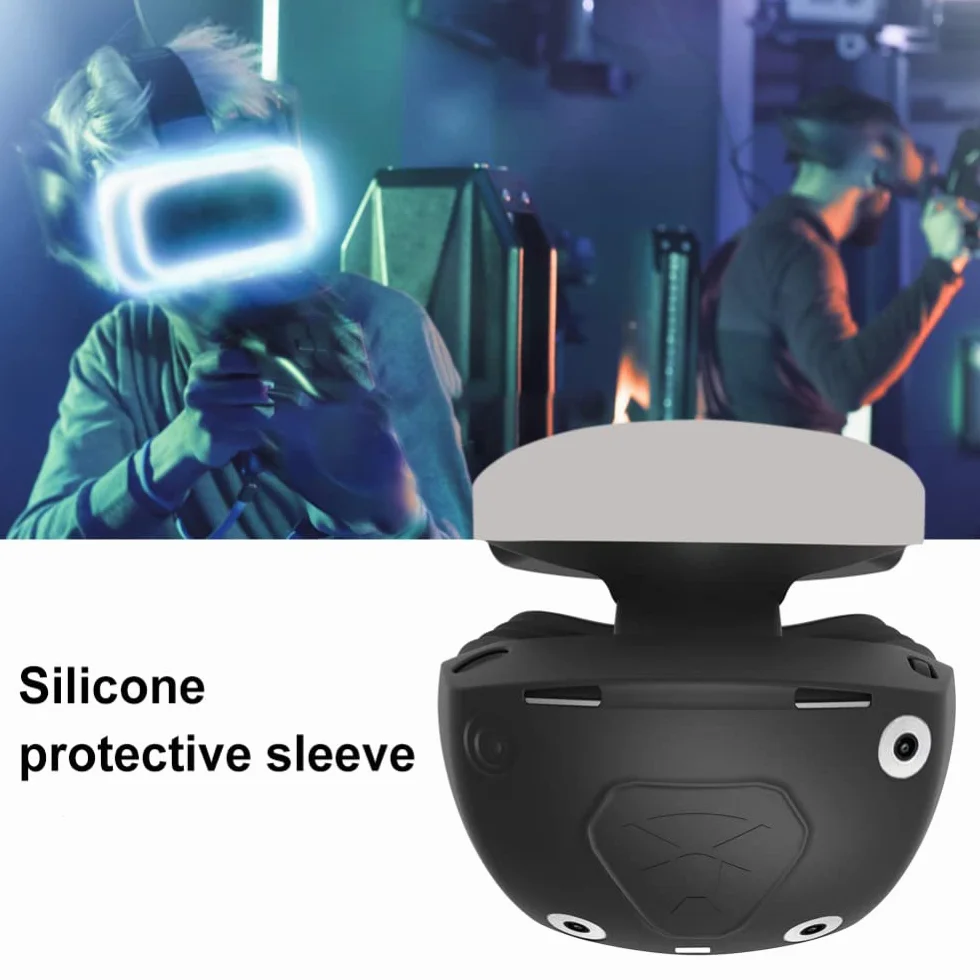 EMEBAY Twarz VR Silikonowe Etui do PSVR2 / Play*station VR2, miękkie, zmywalne, ochronne etui VR dla PS VR2, gumowe etui ochronne z czapką z kołysaniem, czarny, Pokrowiec silikonowy