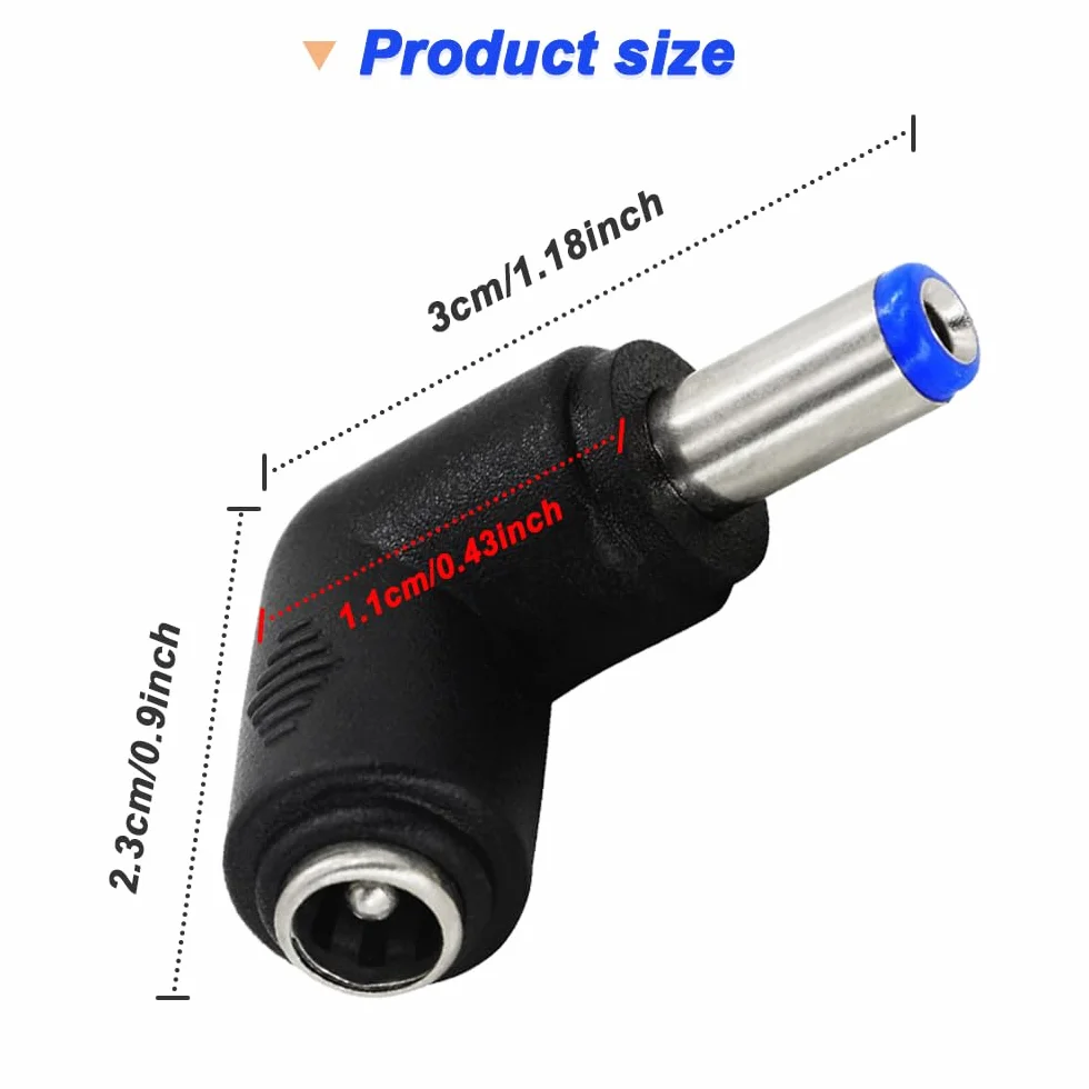 Adapter konwertera zasilania DC, kąt prosty 90 stopni 5,5 x 2,1 mm żeński na 5,5 x 2,1 mm męski DC wtyczka jack zasilania do laptopa, kabel DC (10 sztuk)
