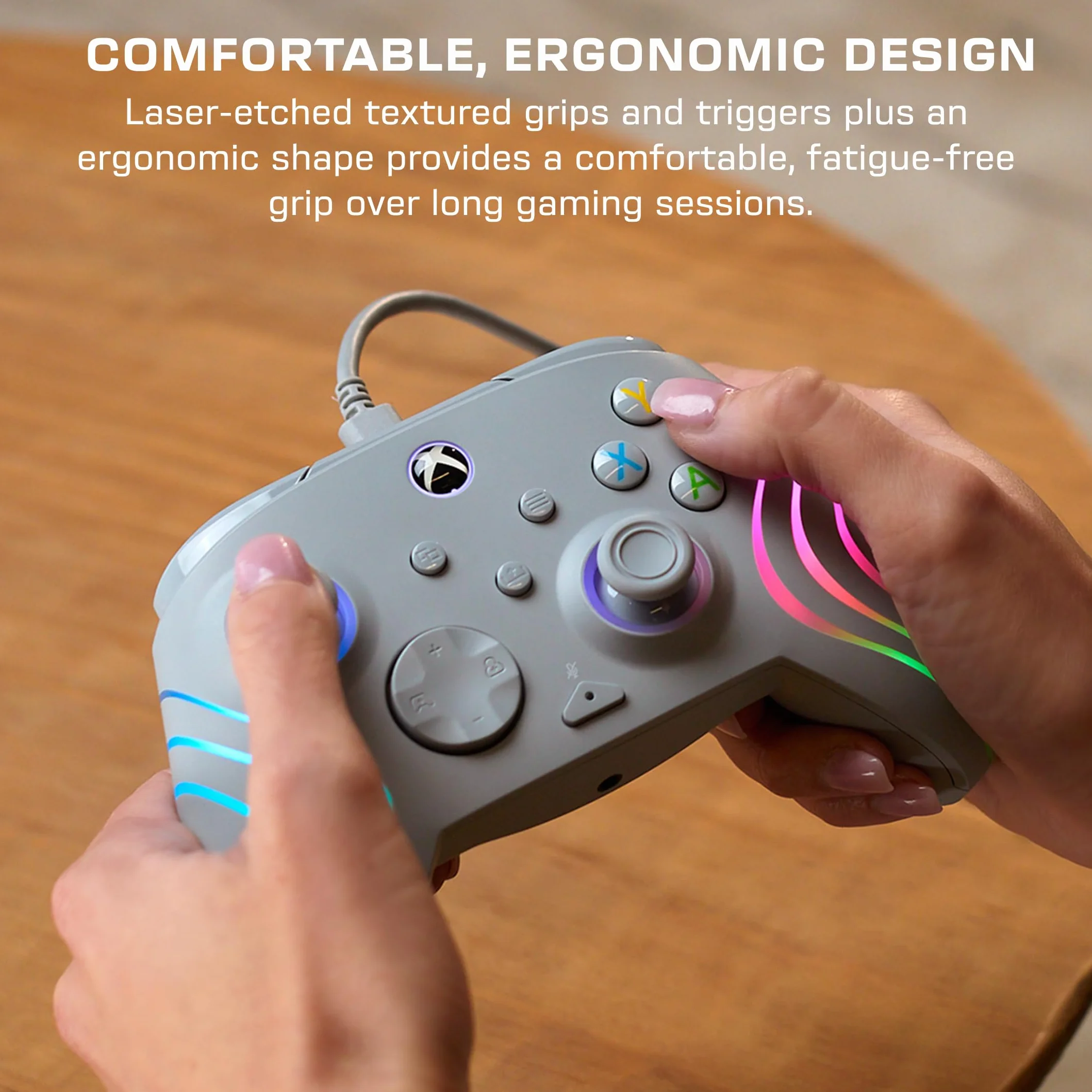 Turtle Beach Afterglow Wave Kontroler do gier RGB na przewodach w kolorze szarym – Licencjonowany dla Xbox Series X lub S, Xbox One i Windows