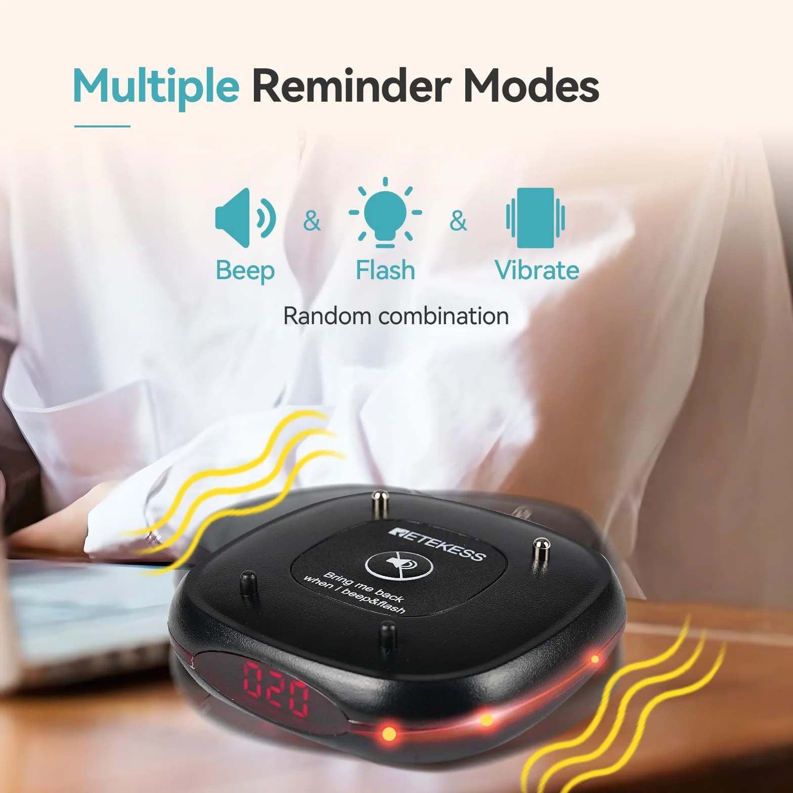 Retekess TD161 System Przywoławczy, 500M Pager Restauracyjny, 20 Pagerów, Klawiatura o Pojemności 1000 mAh, z Przyciskiem Wyciszenia, 7 Trybów Zachęty, ładowanie Indukcyjne, Pager do Kawiarnia, Bar