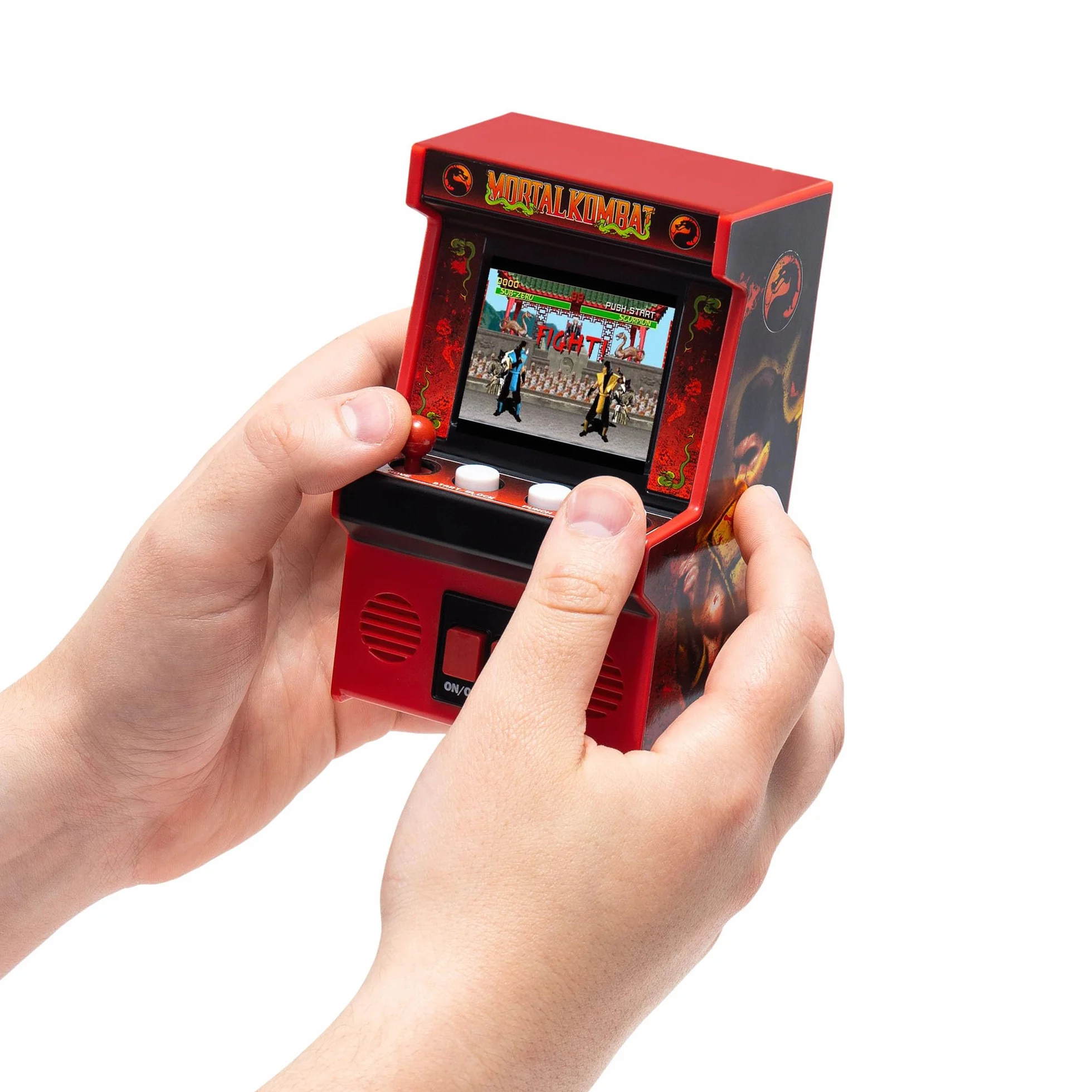Basic Fun Arcade Classics Mini Mortal Kombat – Gra przenosna retro z joystickiem, ekranem kolorowym i autentycznymi efektami dzwiekowymi – Dla fanów i kolekcjonerów