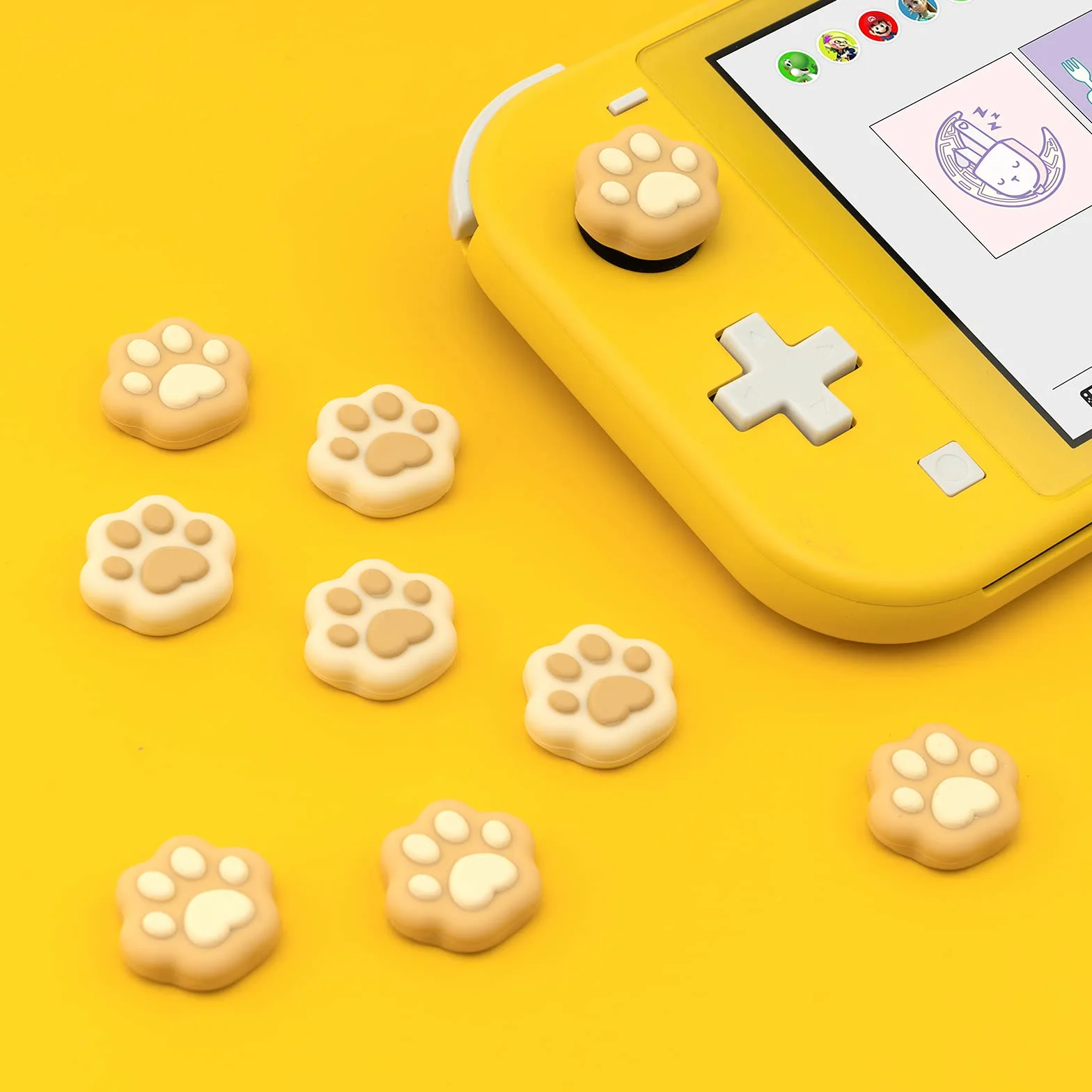 GeekShare Cat Paw Shape Thumb Grip Caps, Soft Silicone Joystick Cover Compatible with Switch/OLED/Switch Lite (Brown & Yellow)