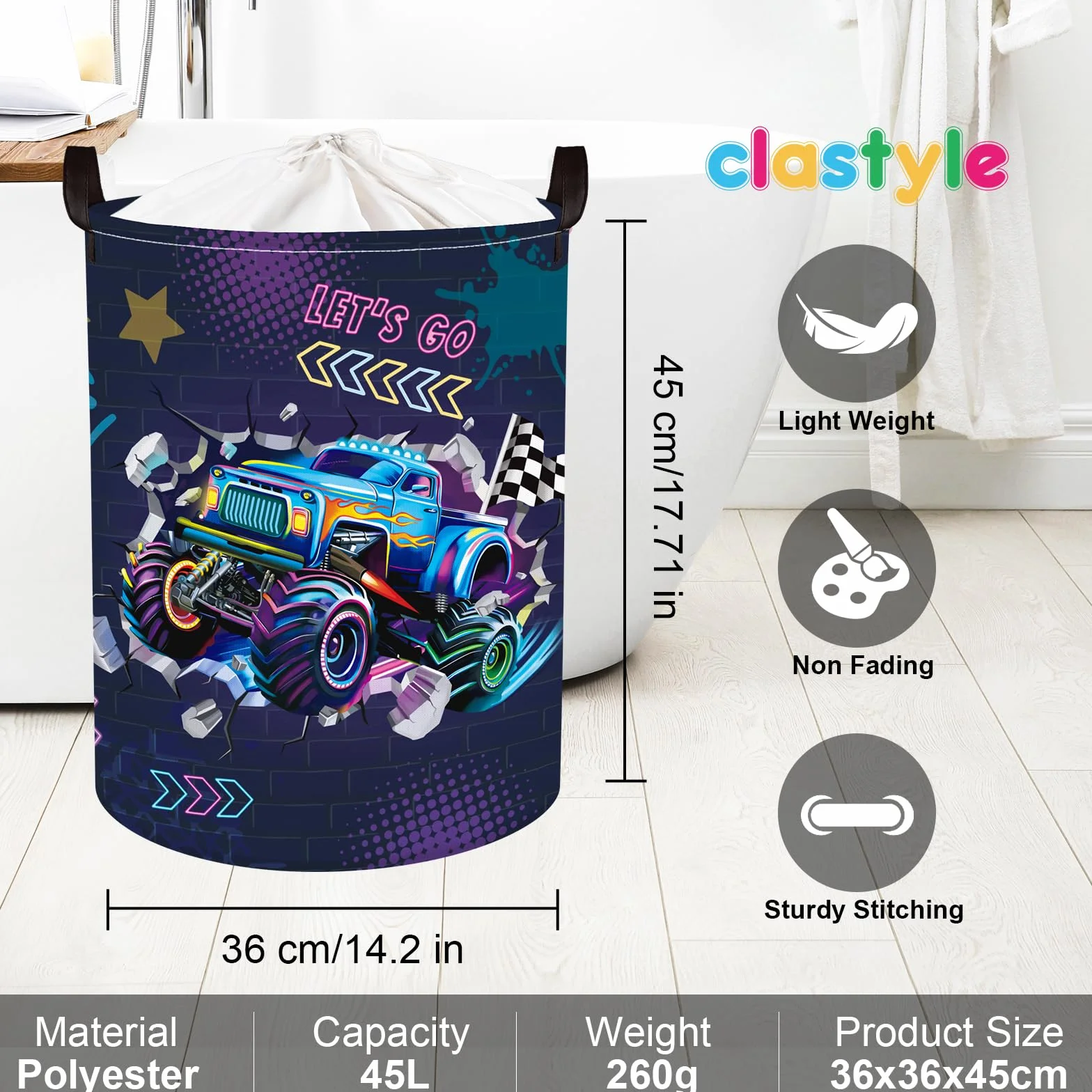 Clastyle Samochód wyścigowy kosz na pranie składany wodoodporny 36 x 45 cm