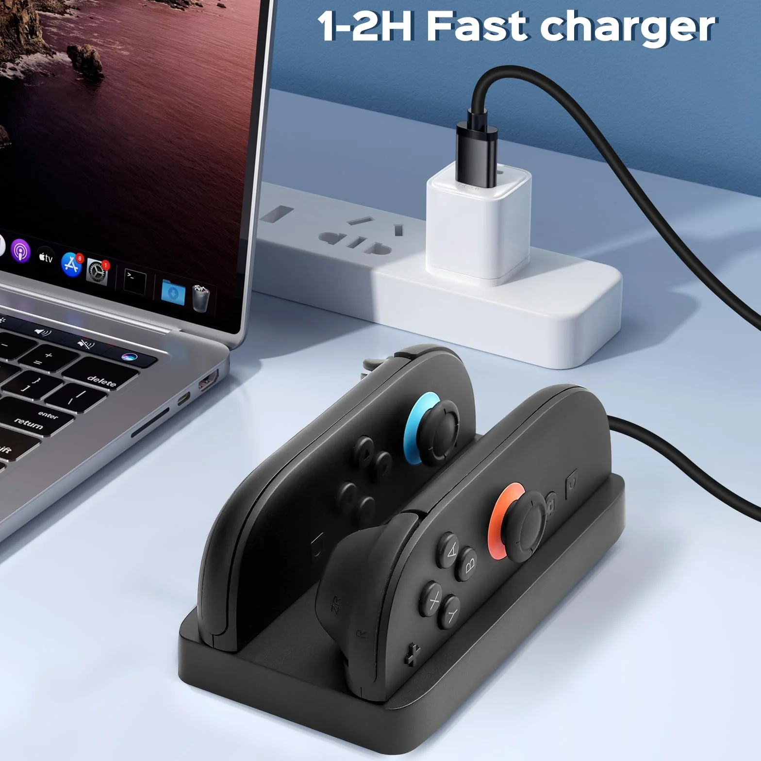 Stacja ładująca do kontrolerów Nintndos Switch 2 Joy Con, mini ładowarka kontrolera Switch 2 z 2-portową kompaktową stacją ładującą, szybkie ładowanie do Switch2 Joycons z kablem ładującym typu C