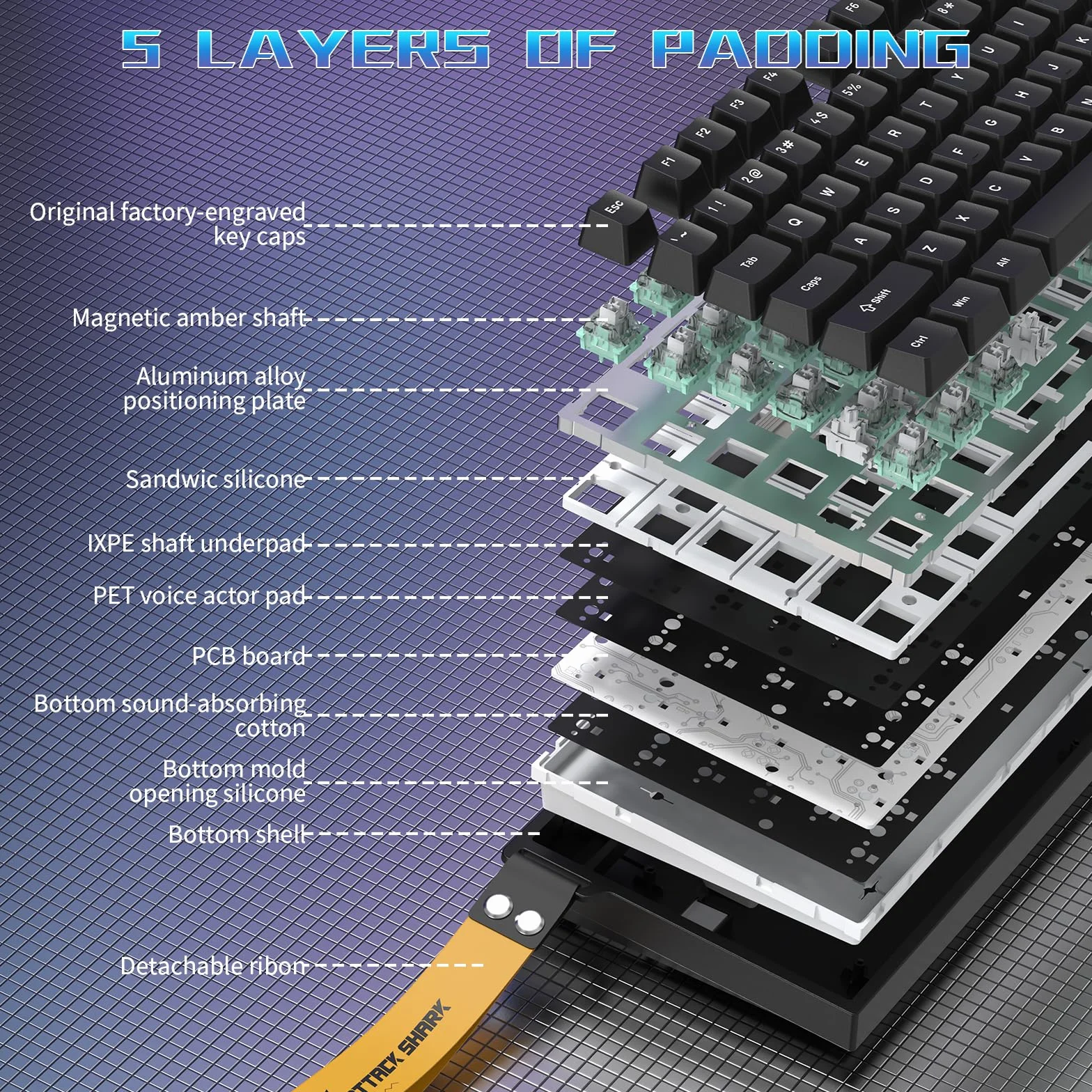 ATTACK SHARK R82 HE Przewodowa Klawiatura Gamingowa 75%, z Kablem LED C01ULTRA, Przełączniki Magnetyczne, 8000Hz, Ultra-Dokładna RT 0,005mm, RGB, 5-warstwowa Izolacja Dźwięku(Czarny)