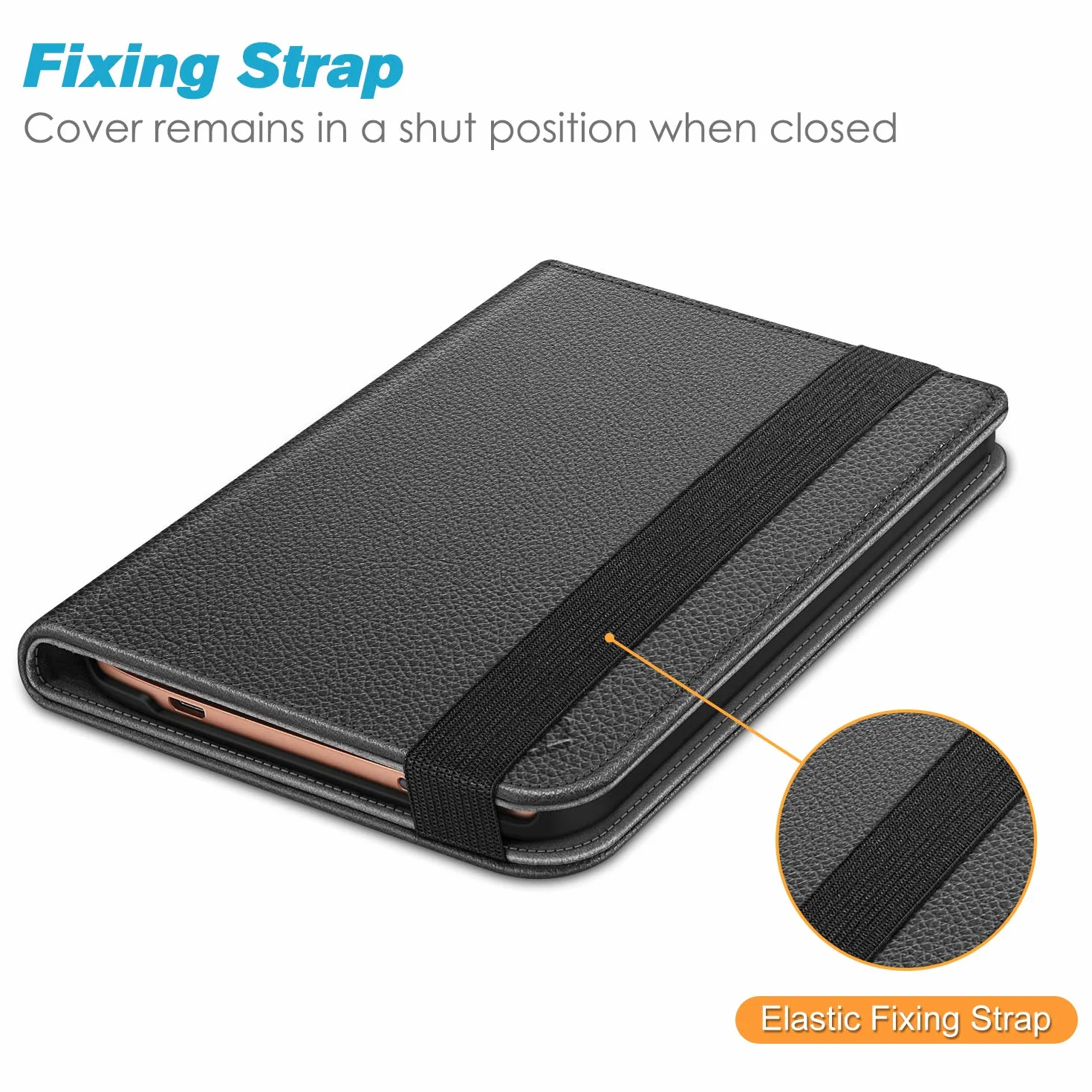 Fintie etui na Pocketbook Touch HD 3/Touch Lux 4/Touch Lux 5/Basic Lux 2/Color (2020), ochronne etui z podpórką, gniazdem na karty i paskiem, automatyczne uśpienie/budzik, czarne