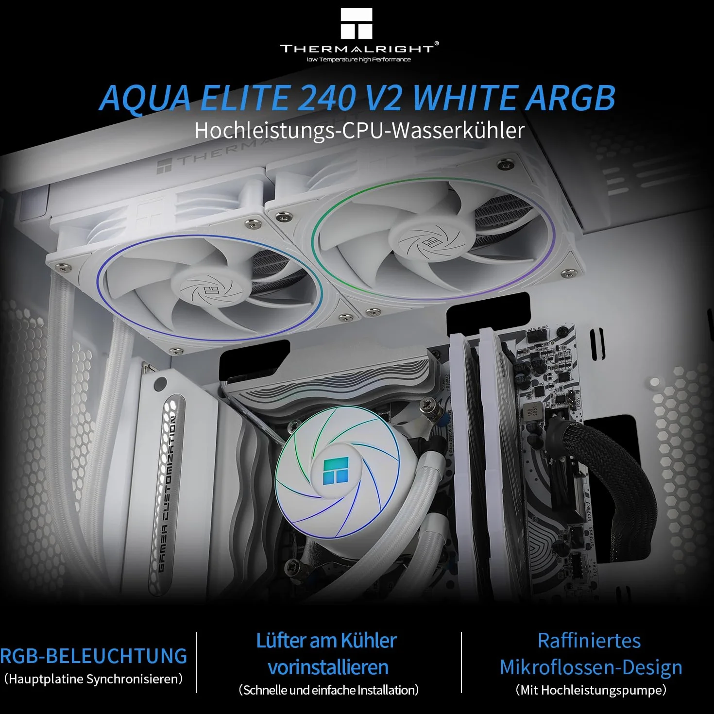 Thermalright AQUA Elite 240 ARGB V2 chłodzący płynny procesor CPU, podwójny wentylator PWM z prędkością 2000 obr./min, chłodzenie wody procesora komputerowego 240, do AMD/AM4/AM5 i Intel