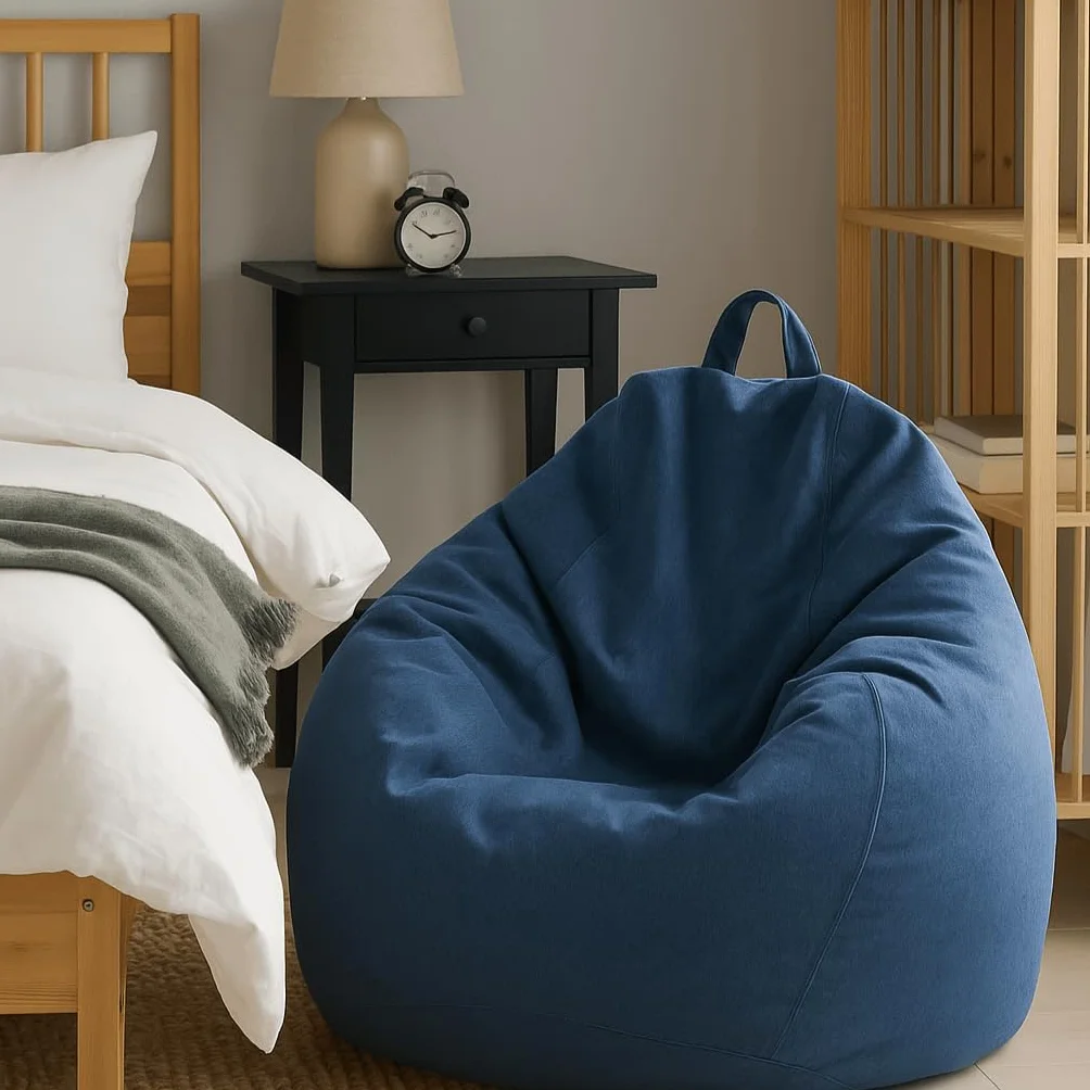 Worek do siedzenia z wypełnieniem ekologicznym, puf, fotel relaksacyjny, poduszka do siedzenia, poduszka na podłogę, Bean Bag (granatowy, 100 x 120 x 50 300 l)