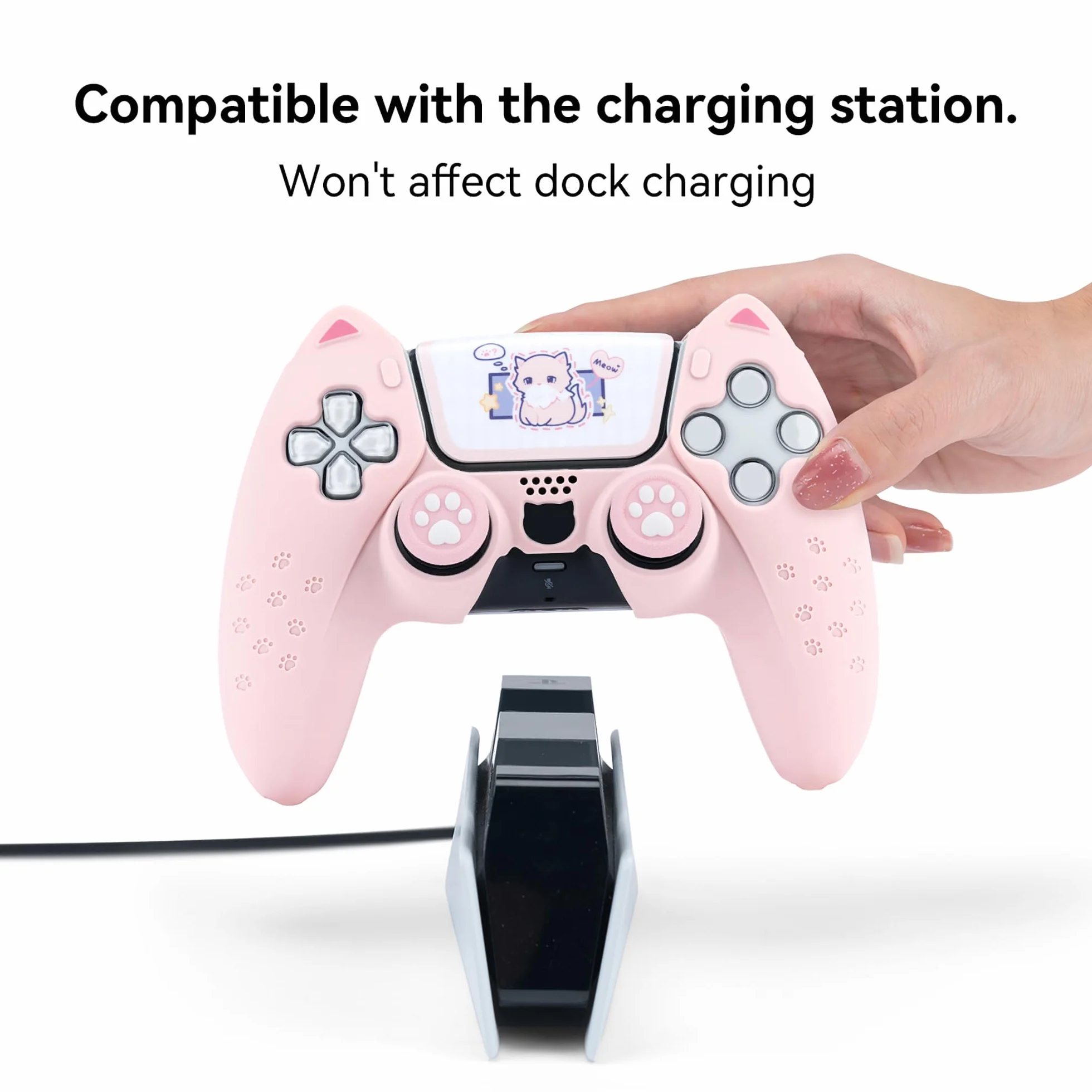 GeekShare Pink Cat Paw PS5 Kontrolery Silikonowy Pokrowiec Antypoślizgowy Joystick Caps Zestaw Akcesoriów