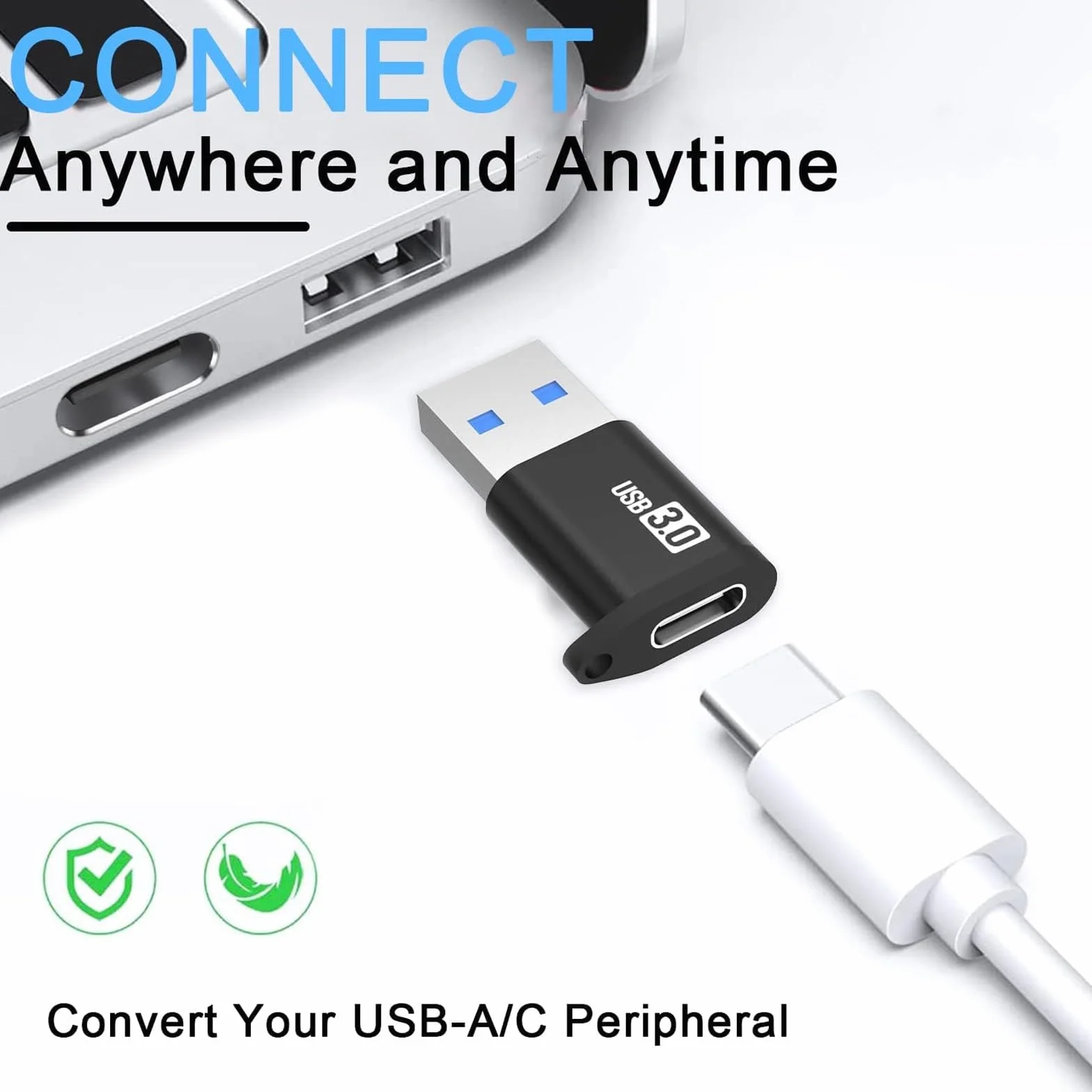 Oliveria Zestaw 4 adapterów USB 3.0 na USB-C OTG, szybkie przesyłanie danych, odpowiednie do smartfonów, tabletów, dysków twardych itd.