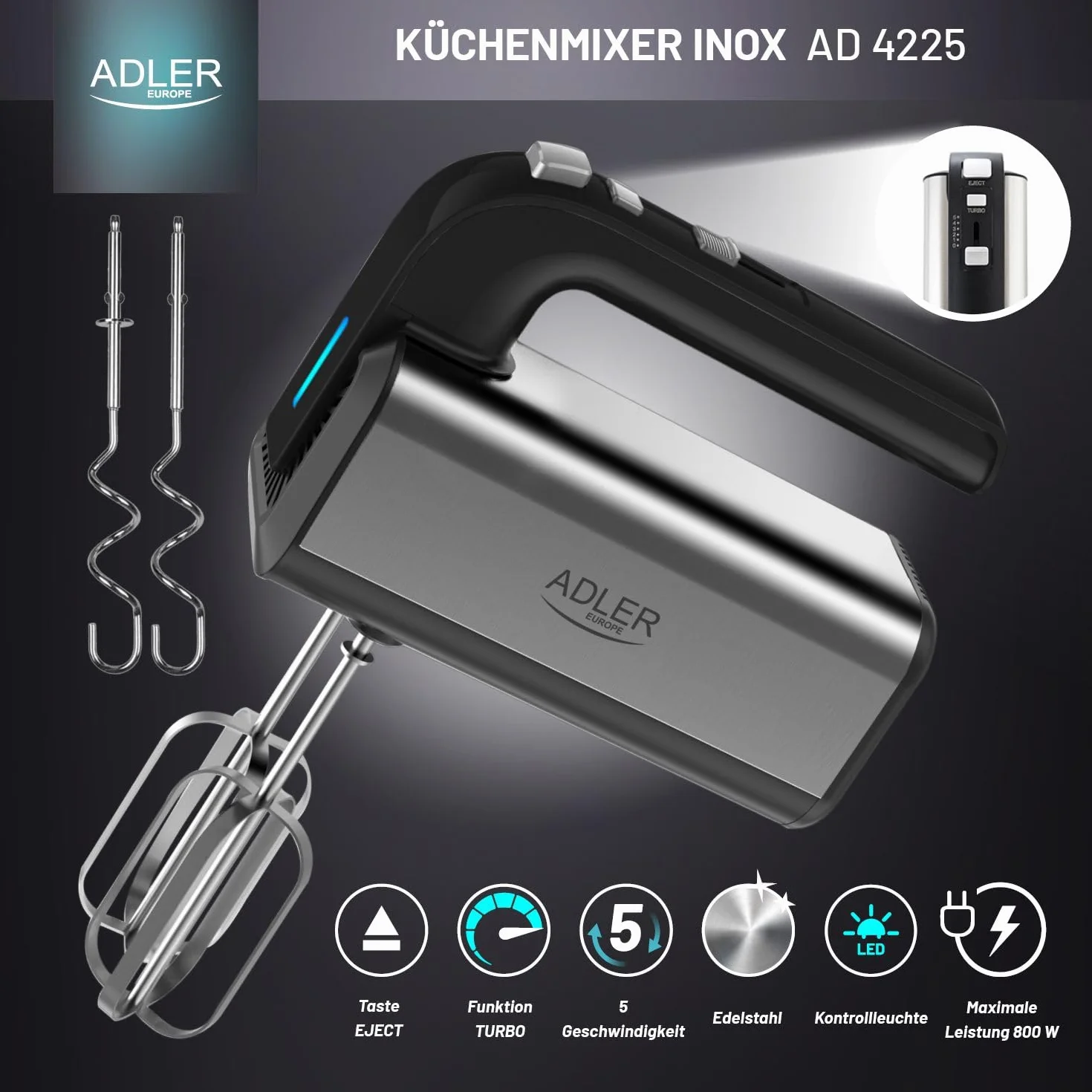 ADLER EUROPE 4225 Mikser ręczny INOX