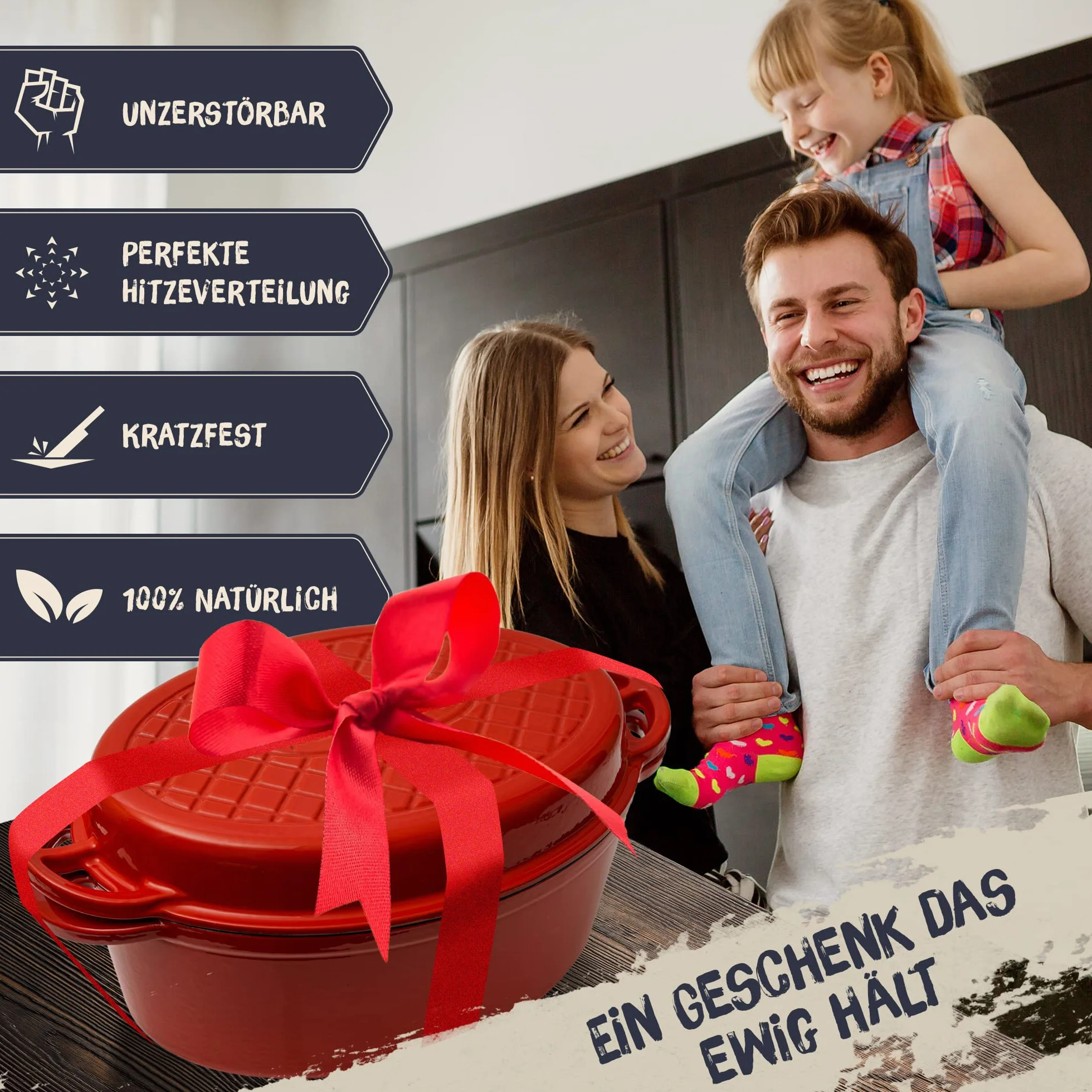 FLAVEMOTION Żeliwny garnek z pokrywką 30 cm owalny 6,5 kg emaliowany czerwony do pieczenia chleba duszenia indukcyjny