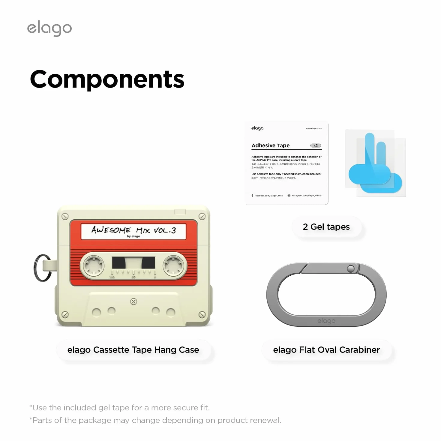 elago Etui w Kształcie Kasety Kompatybilne z AirPods Pro 3 – Z Karabińczykiem, Obsługuje Bezprzewodowe Ładowanie, Odporne na Wstrząsy, Pełna Ochrona (Classic White)
