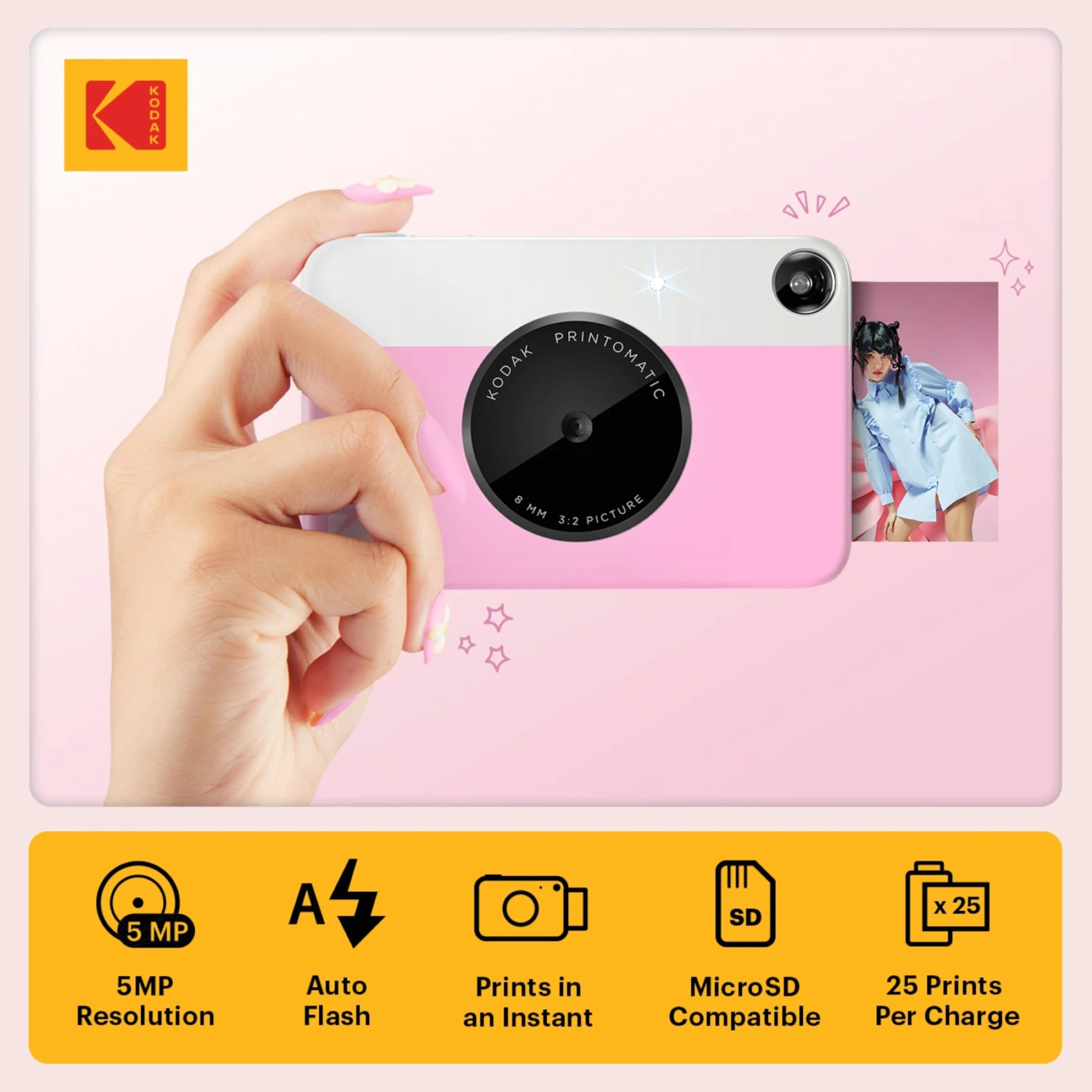 KODAK Printomatic Pełnokolorowy zestaw startowy aparatu do natychmiastowego drukowania + miękkie etui + papier fotograficzny z cynkiem, 20 szt., kolorowe zdjęcia na papierze samoprzylepnym 5 x 7,6 cm,