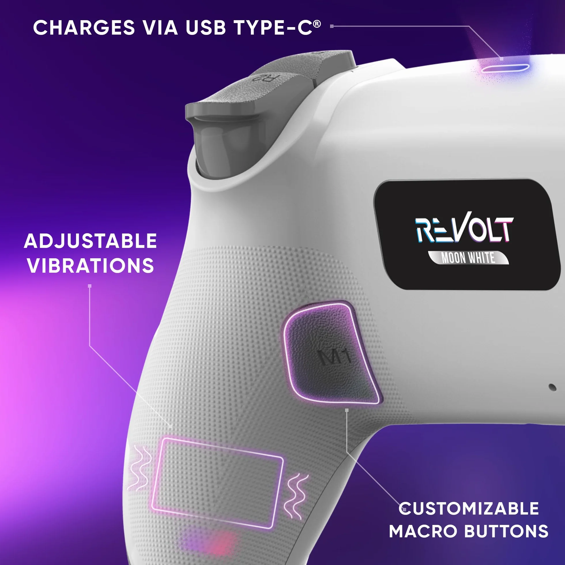 Oniverse Bezprzewodowy kontroler do PS4 PS3 PC Android iOS, joystick z efektem hali, akumulator 1000 mAh, Revolt White