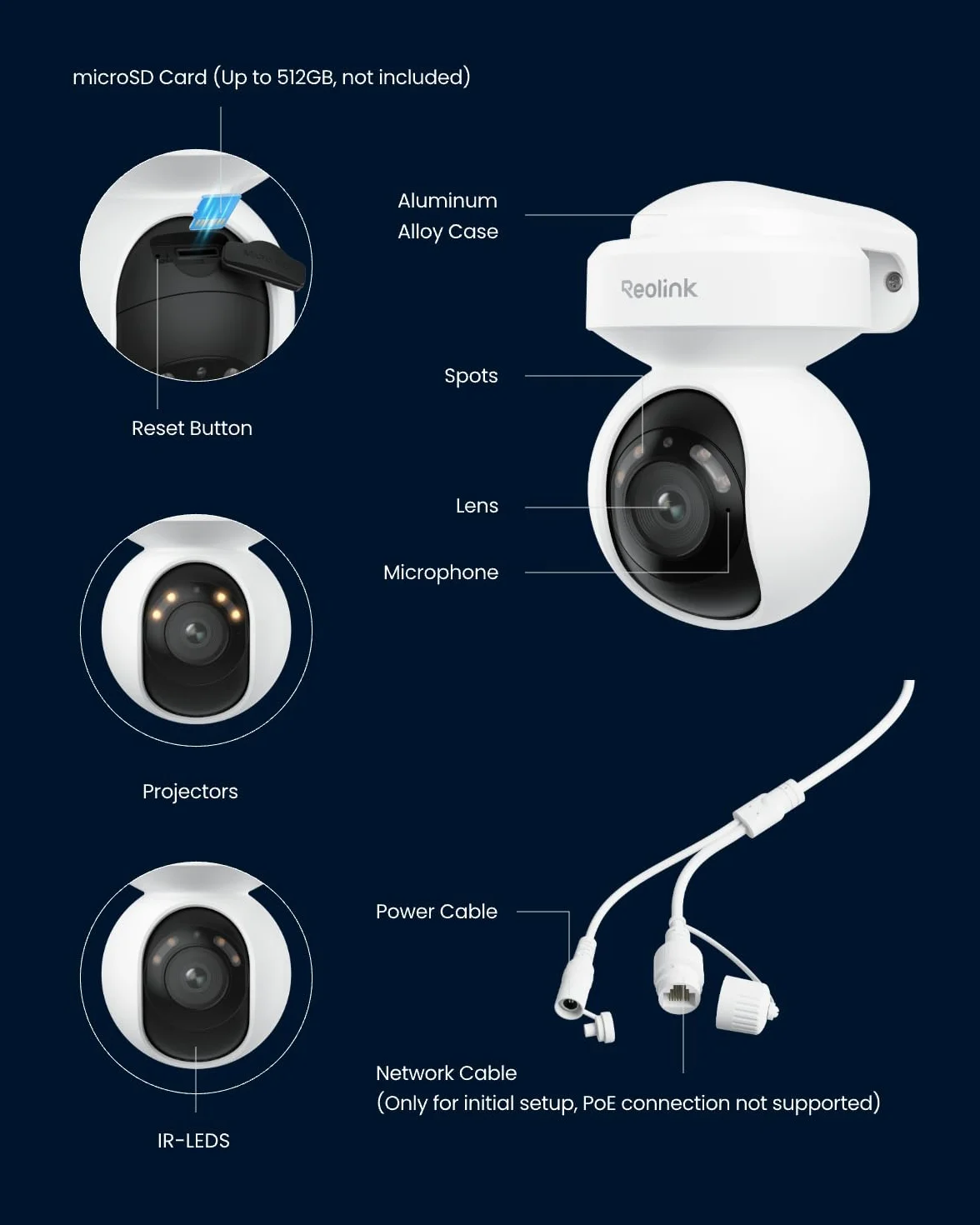 Reolink Kamera zewnętrzna Smart 4K z detekcją ruchu, automatycznym śledzeniem, Wi-Fi 6, obrotem 355° i pochyleniem 50°, dwukierunkową rozmową, kolorowym widzeniem nocnym, E1 Outdoor S