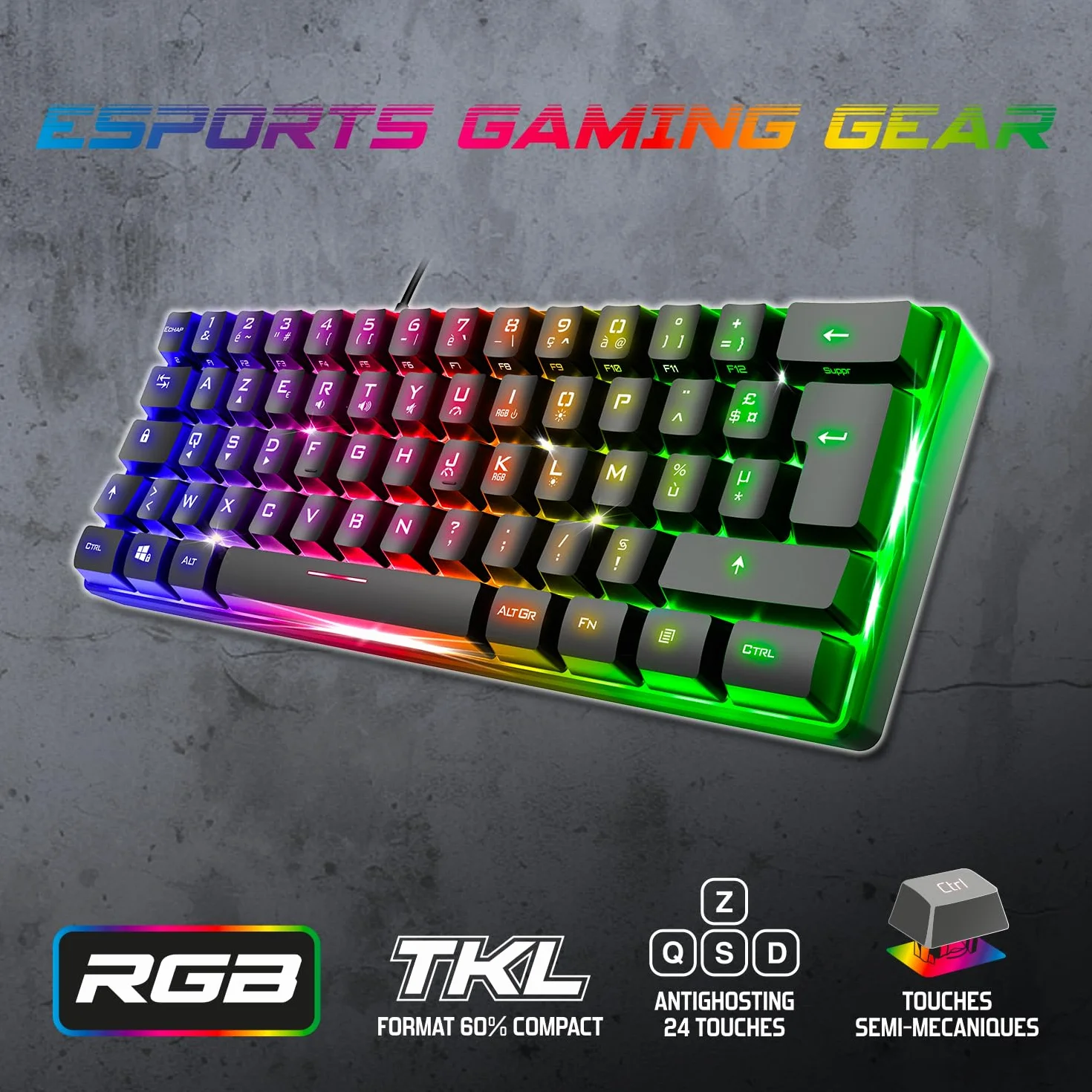 Spirit Of Gamer Pro K2 pół-mechaniczna przewodowa klawiatura gamingowa TKL 60% 62 klawisze antyghosting RGB czarna