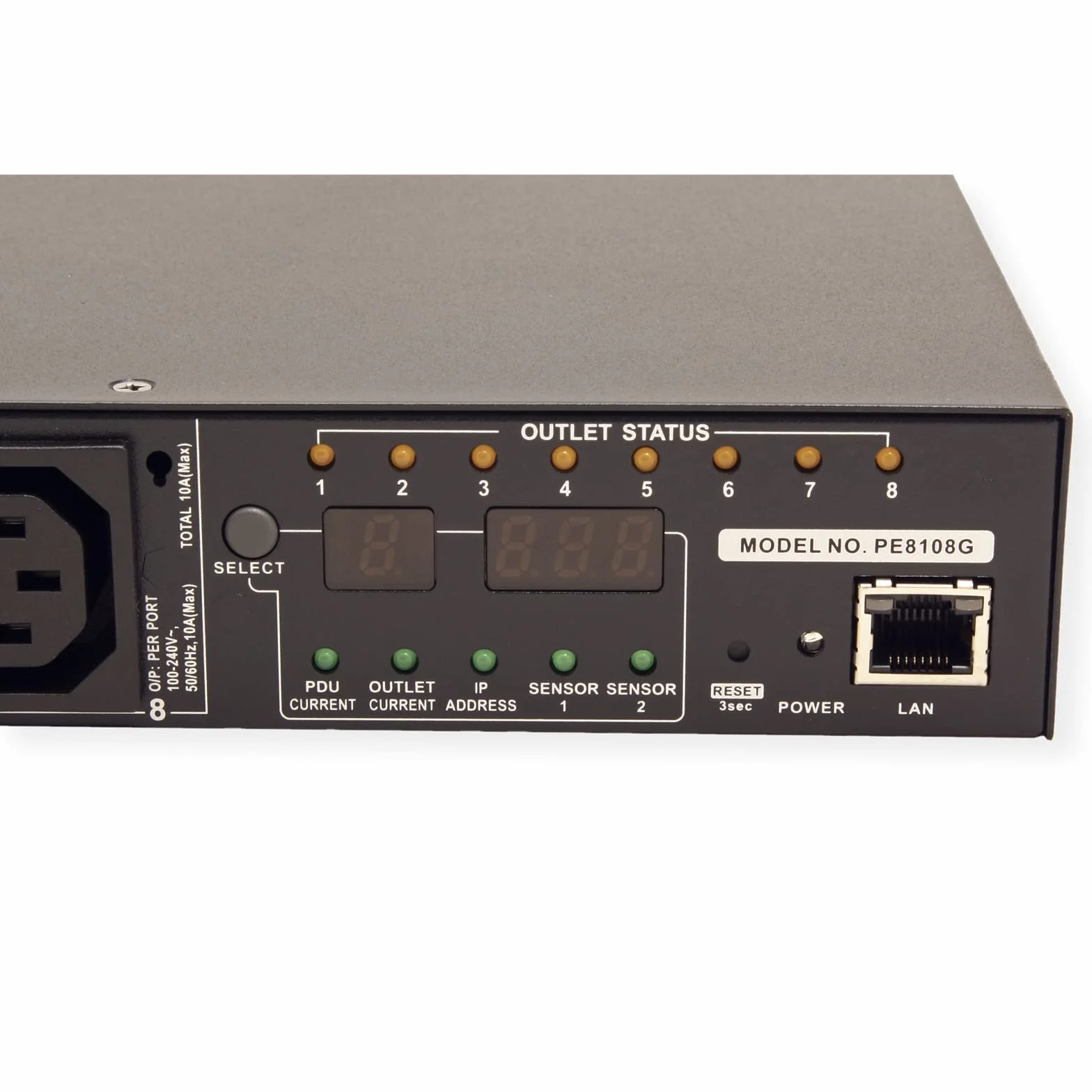 ATEN PE8108G IP, zdalne gniazdo wtykowe, 8 portów, 1HE, 8xC13, 10 A, pojedynczy pomiar